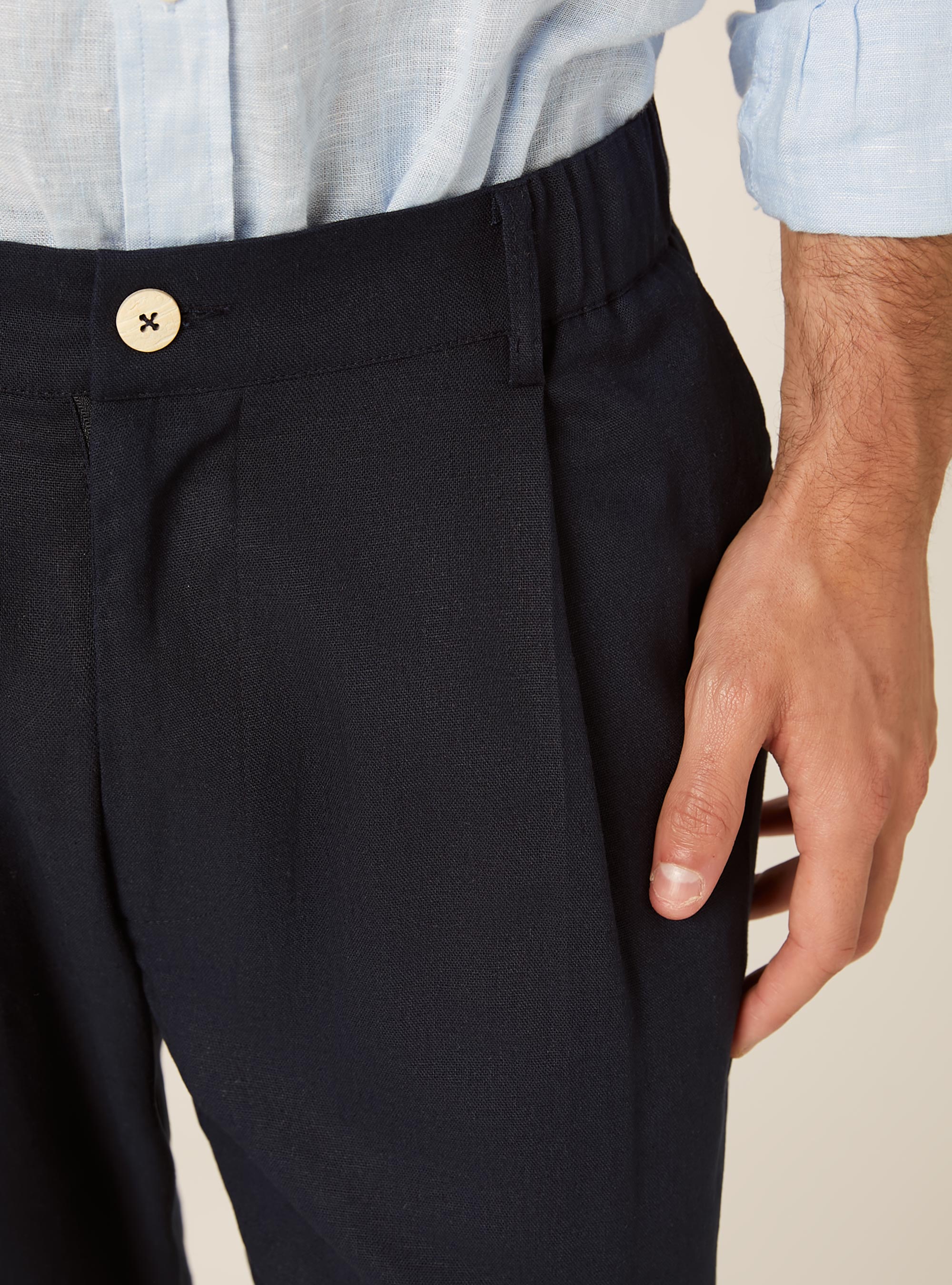 Linen Blend Pleated Trousers, NA1 NAVY DARK