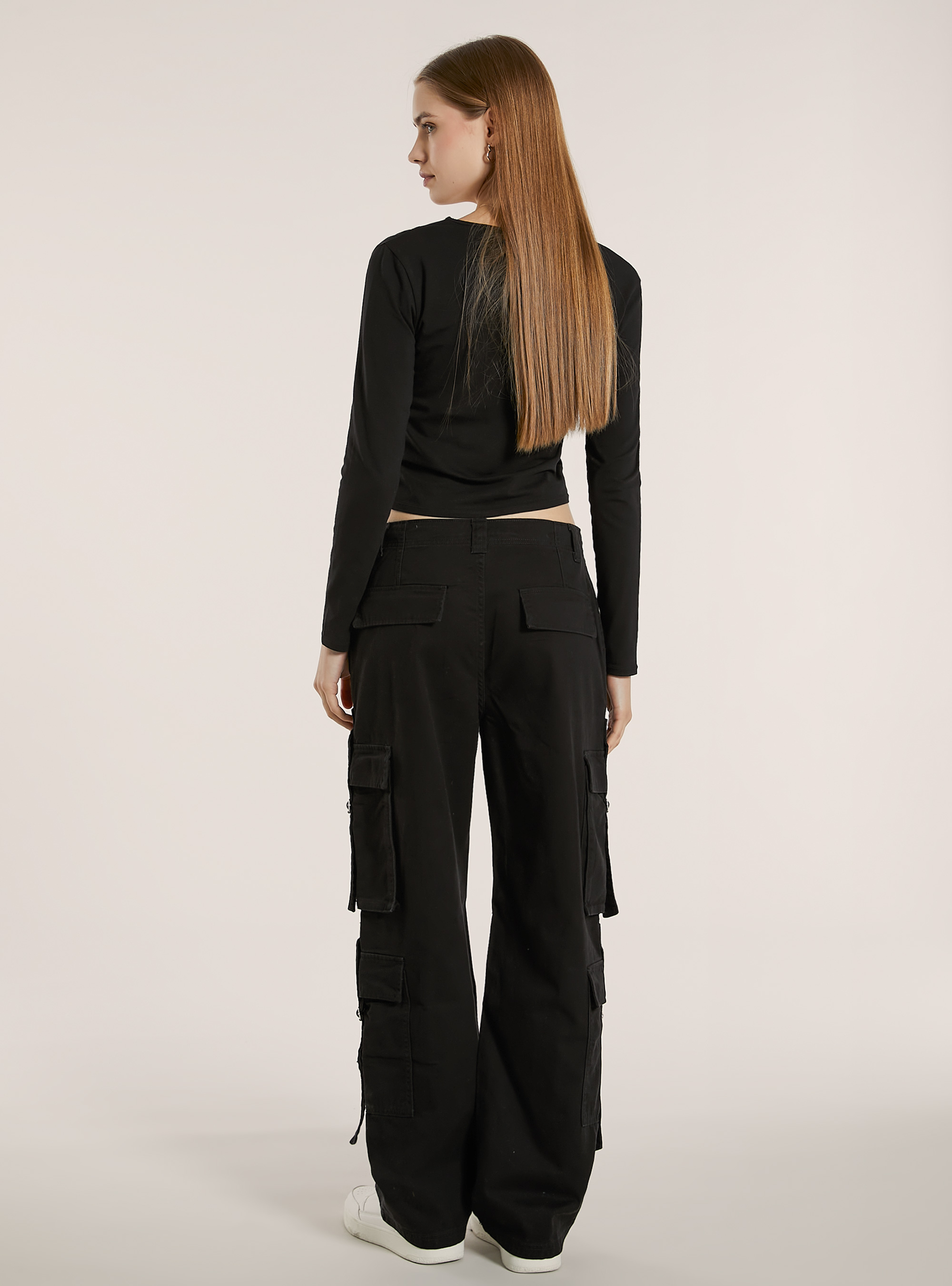 Pantalon multi-cargo en serg&eacute;, BK1 BLACK