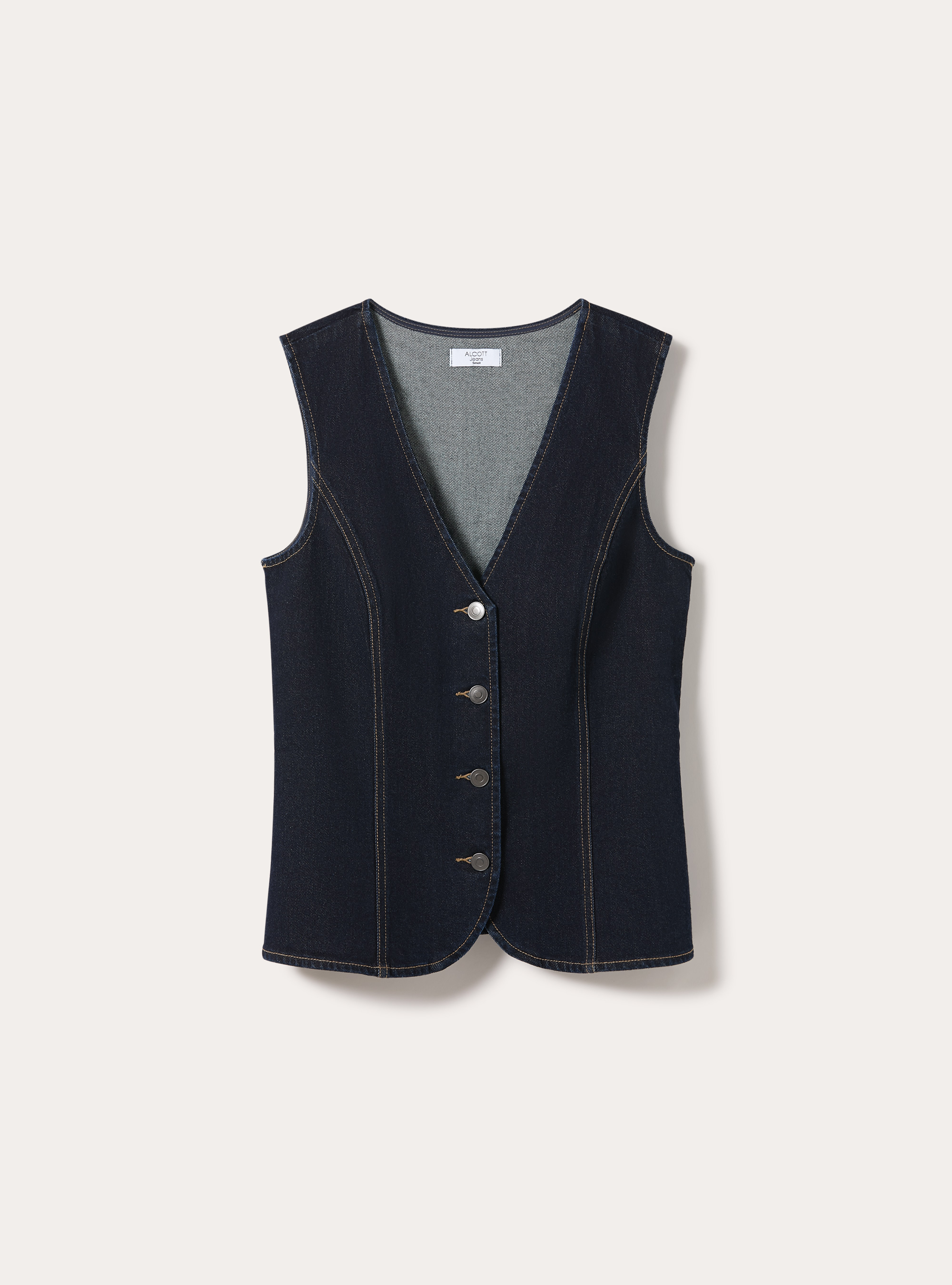 Gilet in denim con bottoni, D001 DEEP BLUE