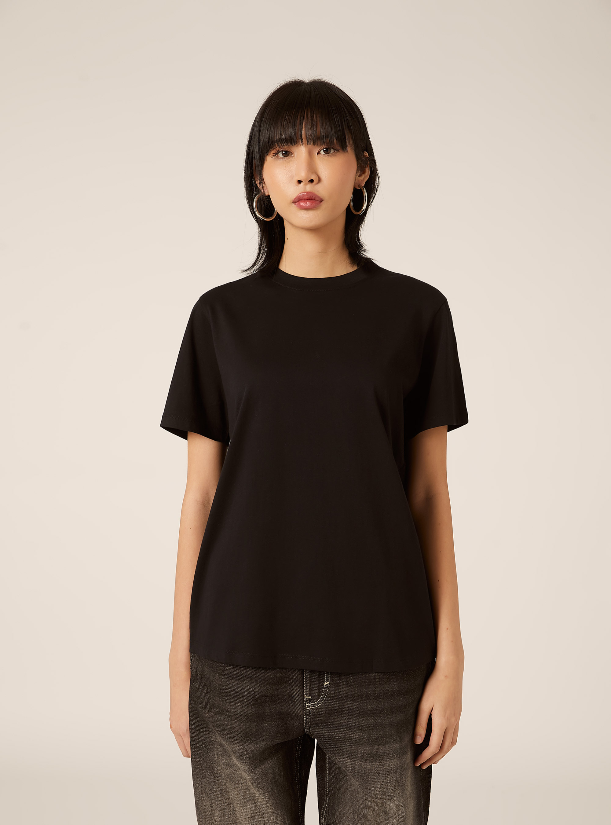 Camiseta de cuello redondo de algod&oacute;n, BK1 BLACK