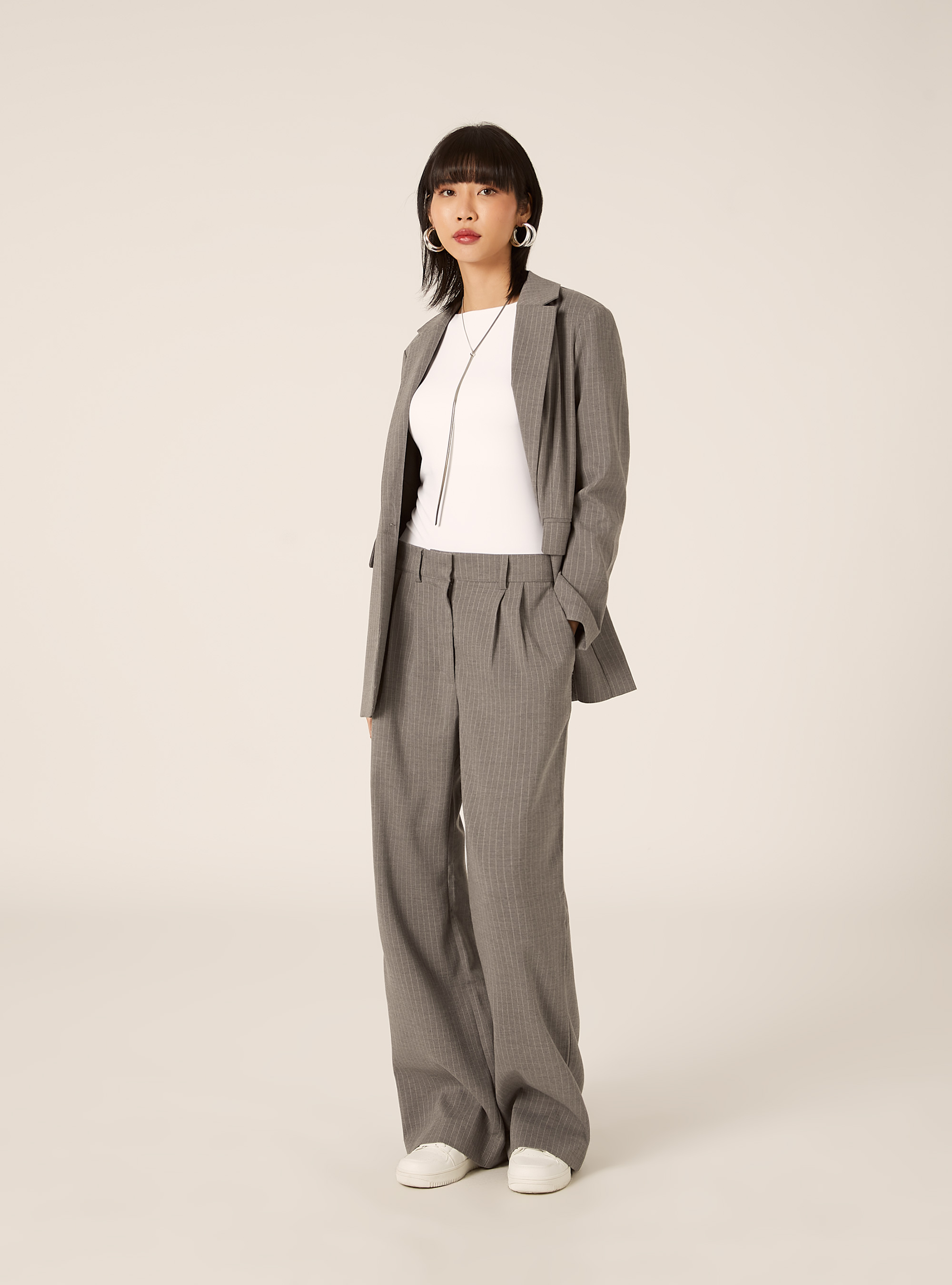 Pantalones elegantes a rayas, MGY1 GREY MEL DARK