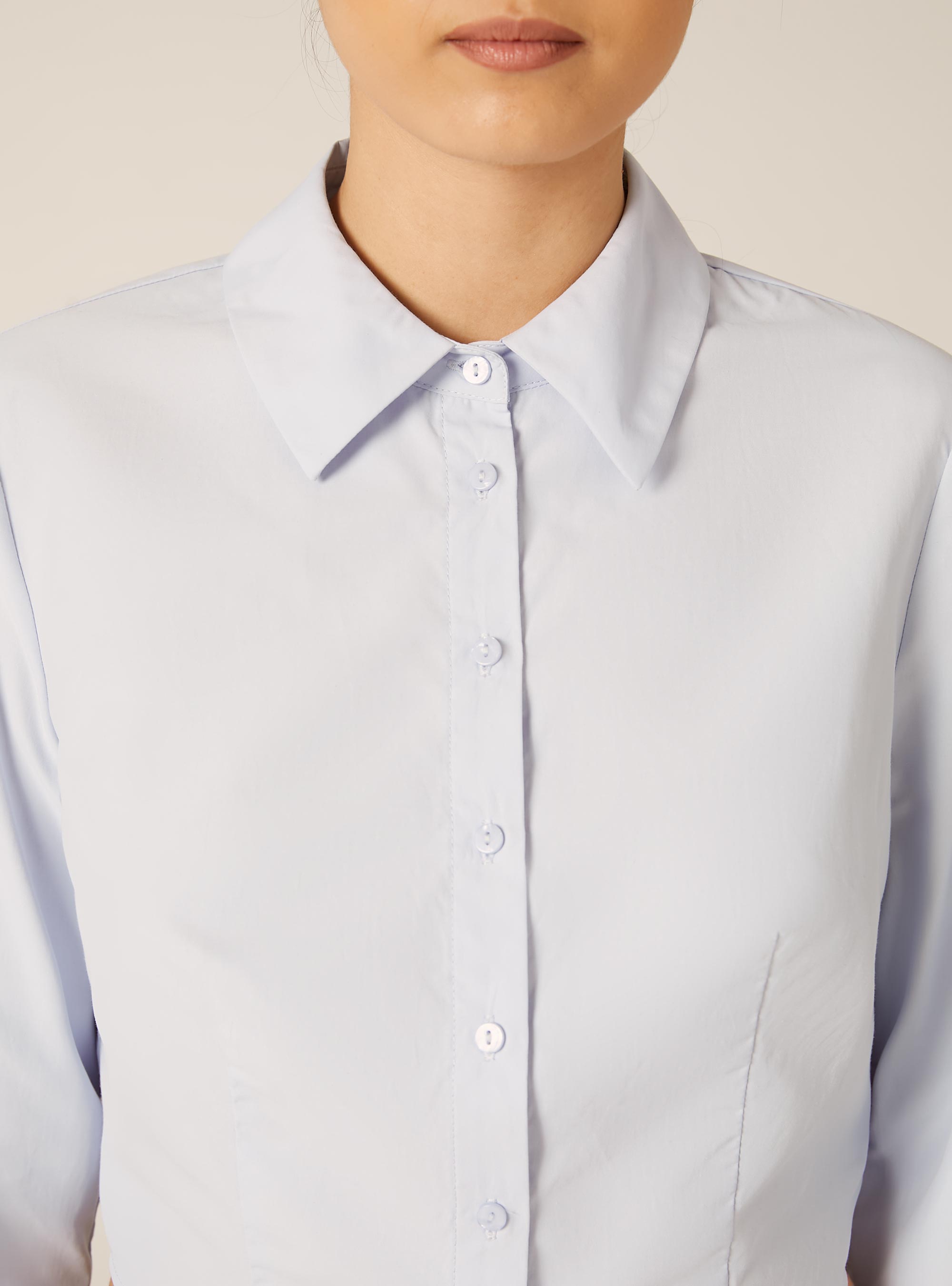 Camicia cropped in popeline, AZZURRO CHIARO