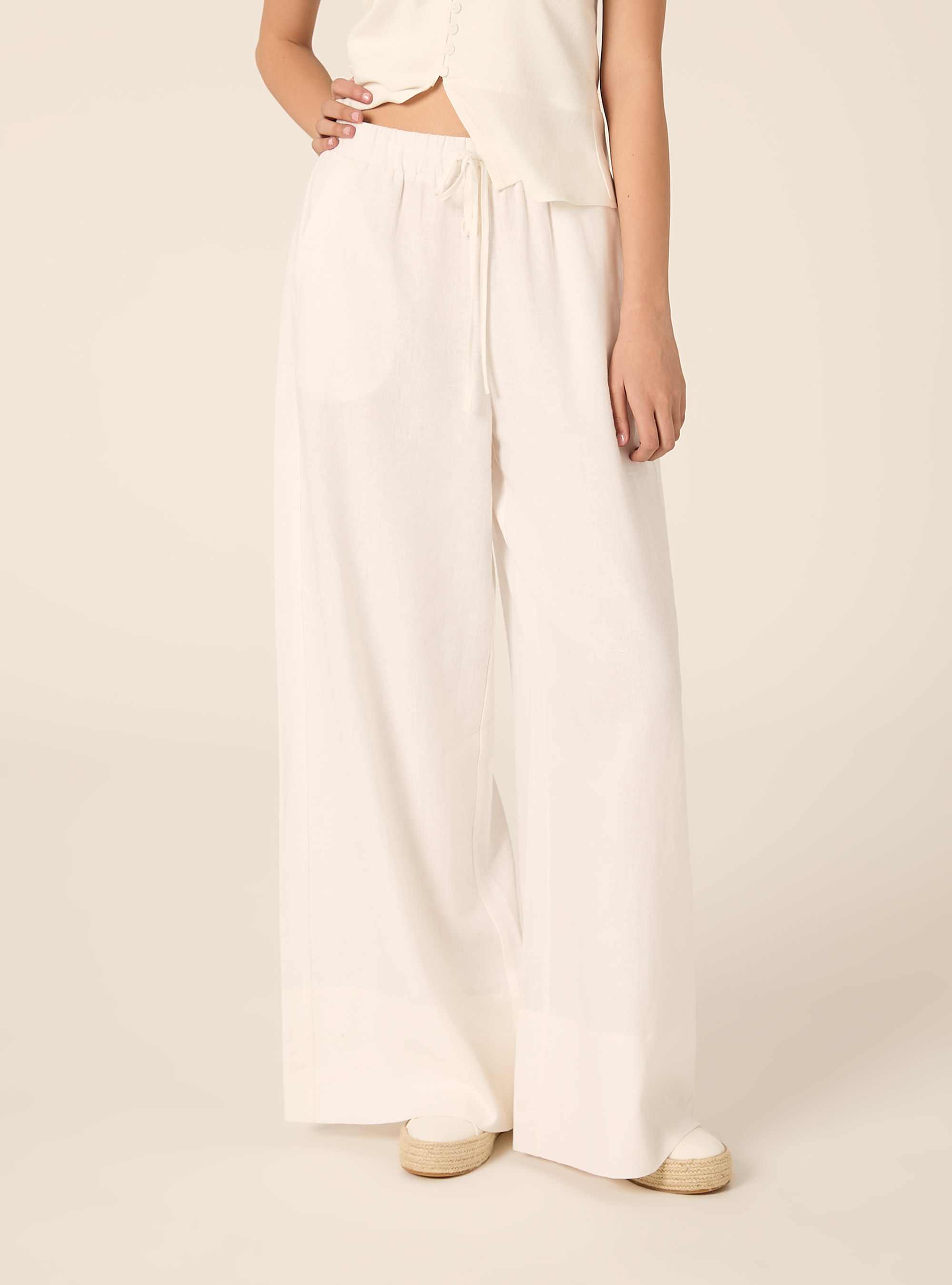 Pantalones palazzo de lino, WH2 WHITE