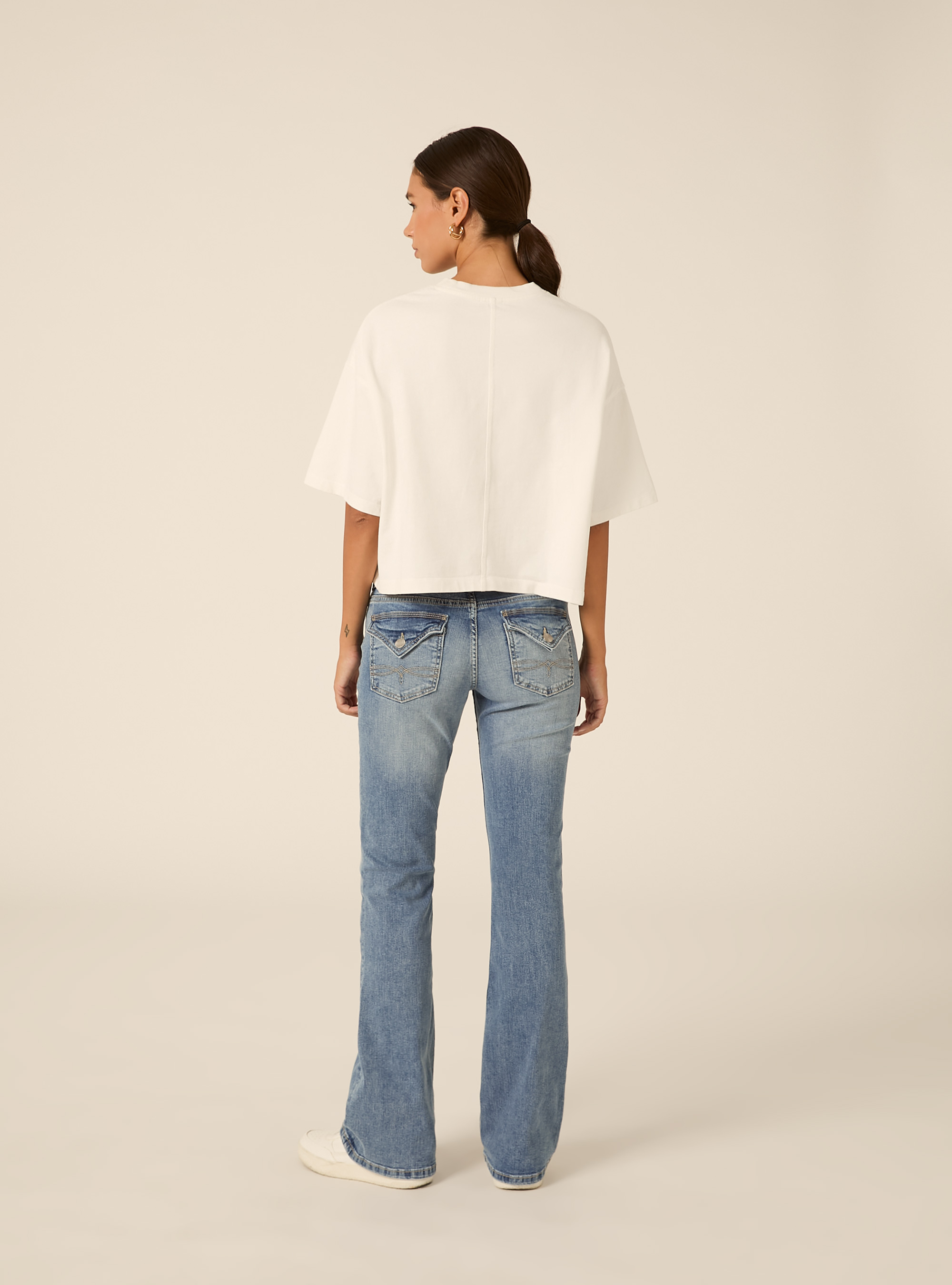 Low rise bootcut jeans mit pattentaschen, D006 AZURE