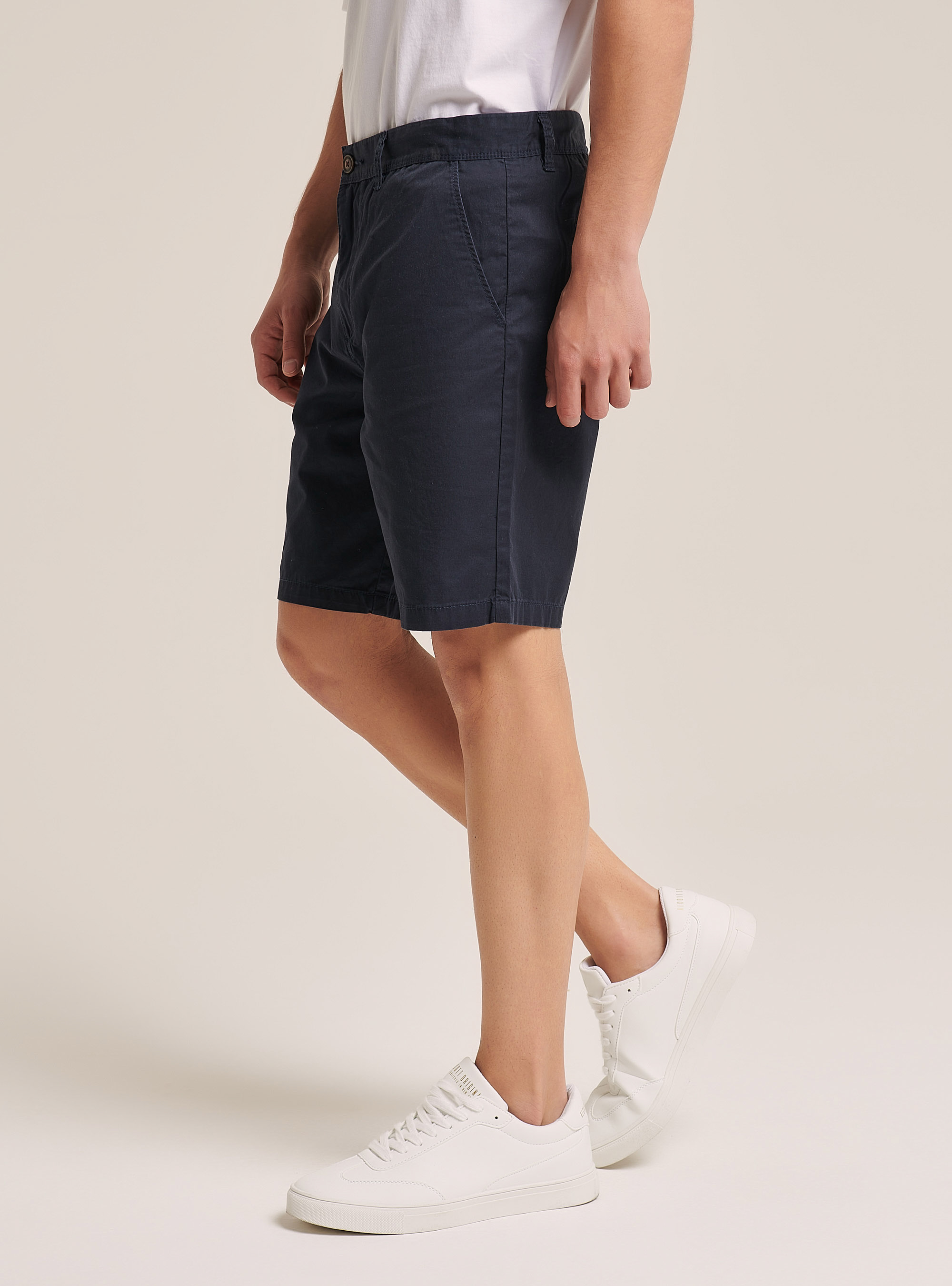 Bermudas de sarga de ajuste liso, NA1 NAVY DARK