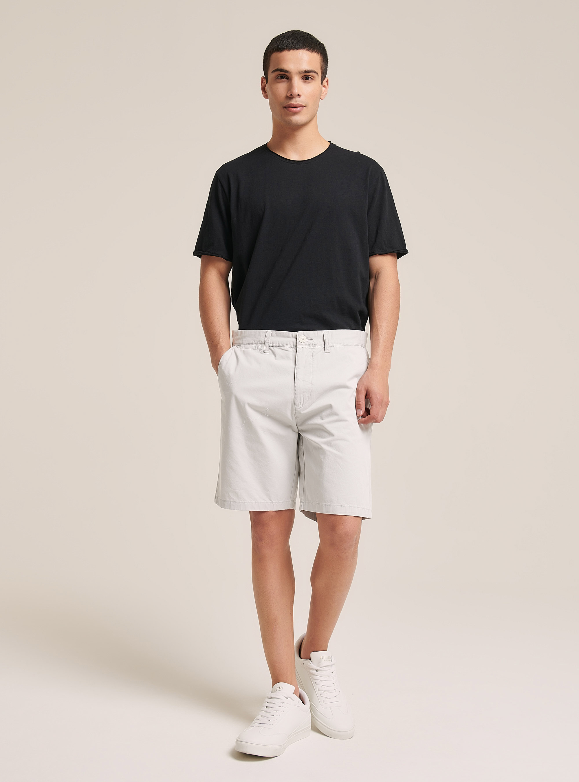 Bermuda in twill in tinta unita, PANNA