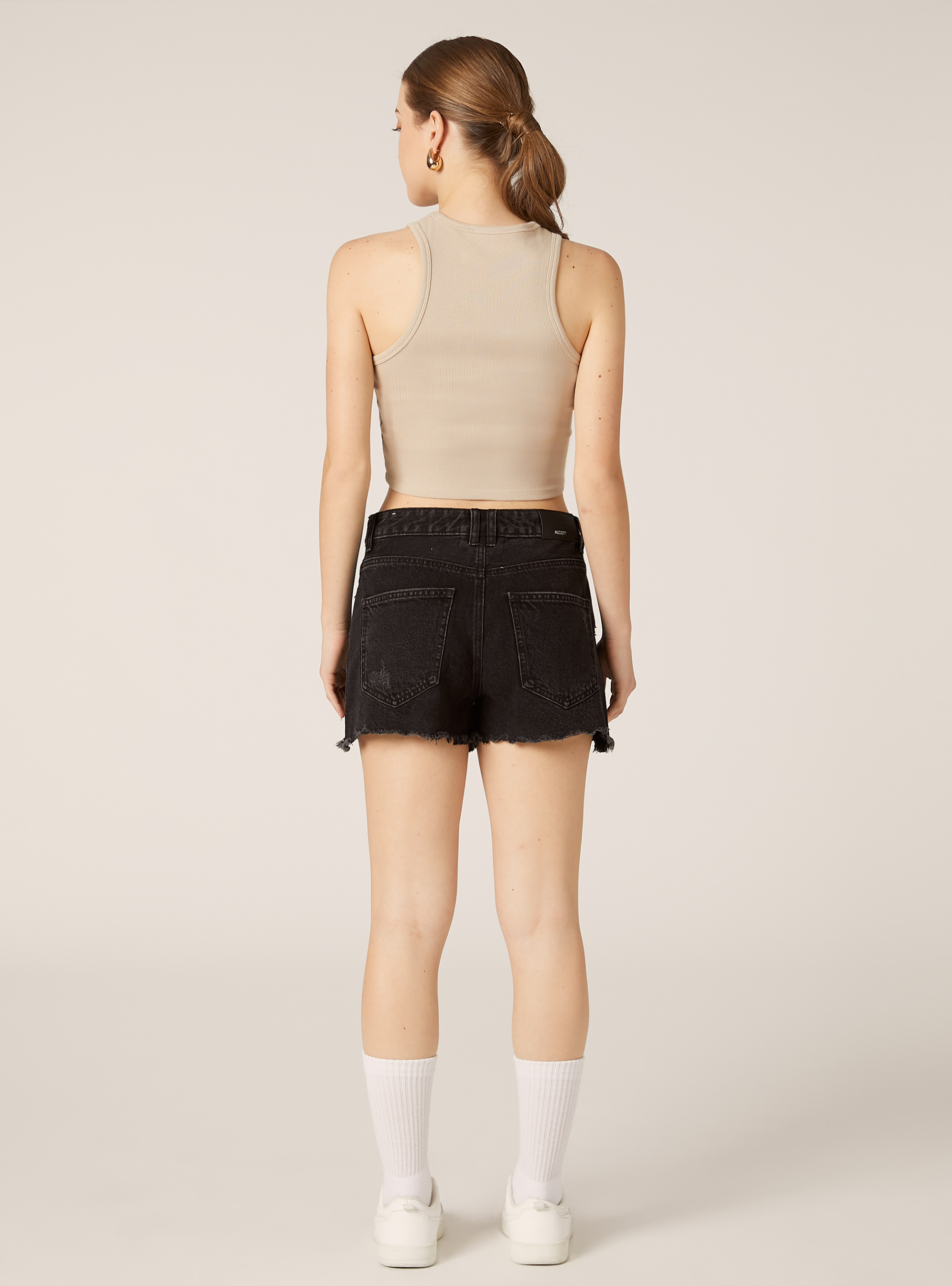 Shorts in denim a vita alta, D000 BLACK