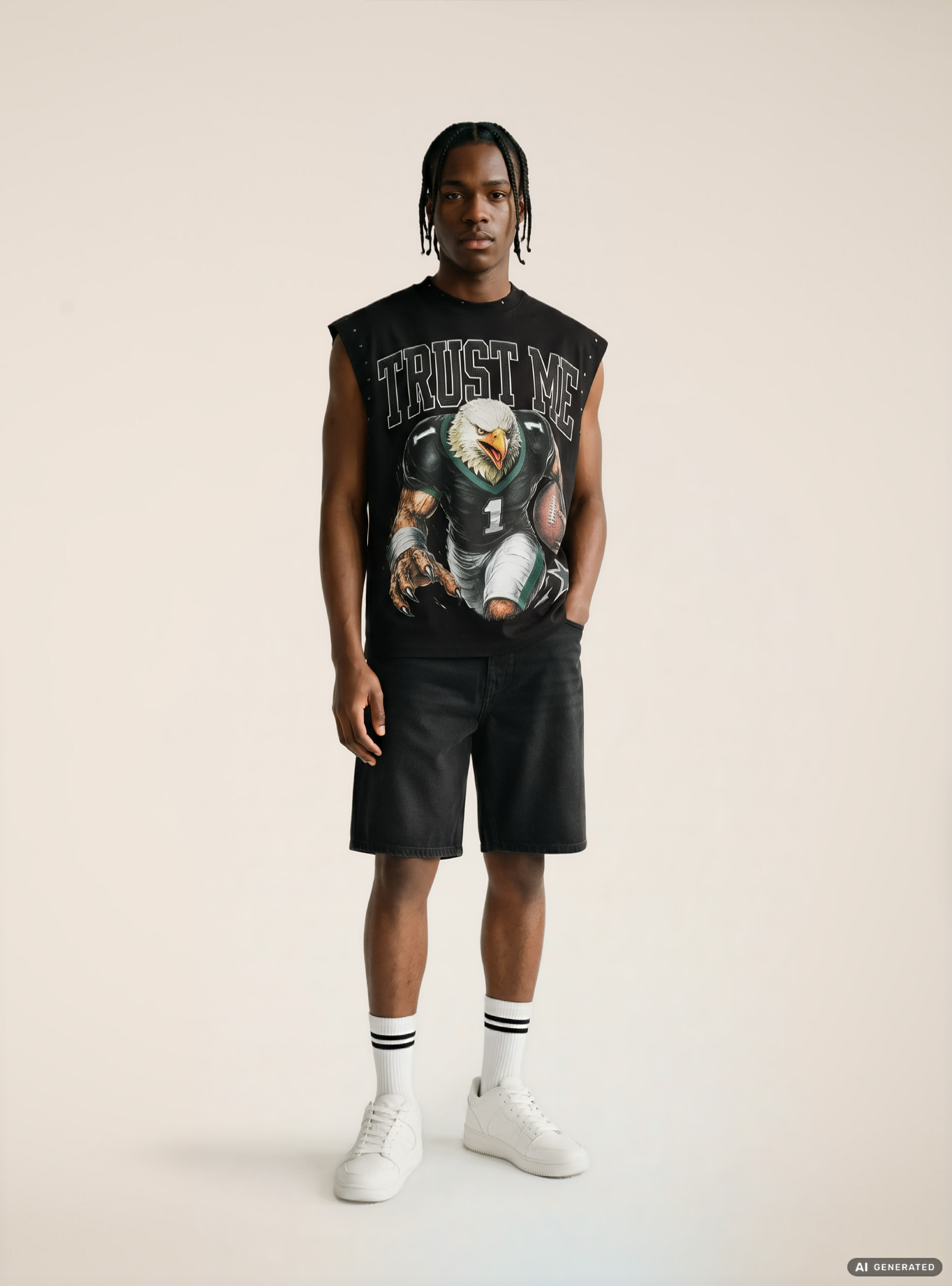 Canotta con stampa aquila, BK1 BLACK