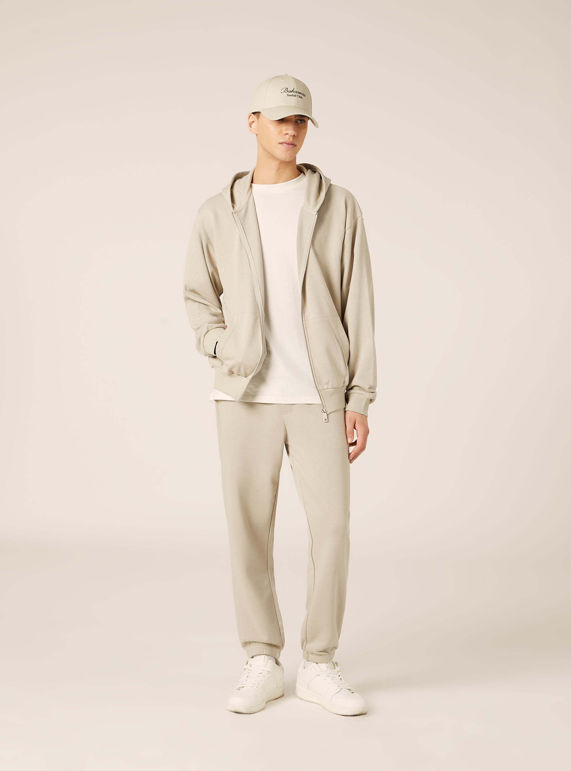Sweat &agrave; capuche et fermeture &eacute;clair, coupe boxy, BG1 BEIGE DARK