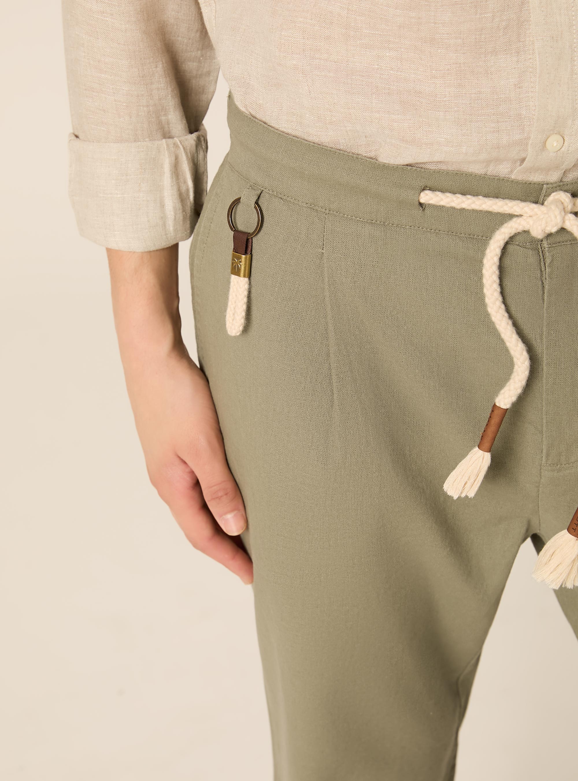 Linen-blend jogger pants, KY2 KAKY MEDIUM