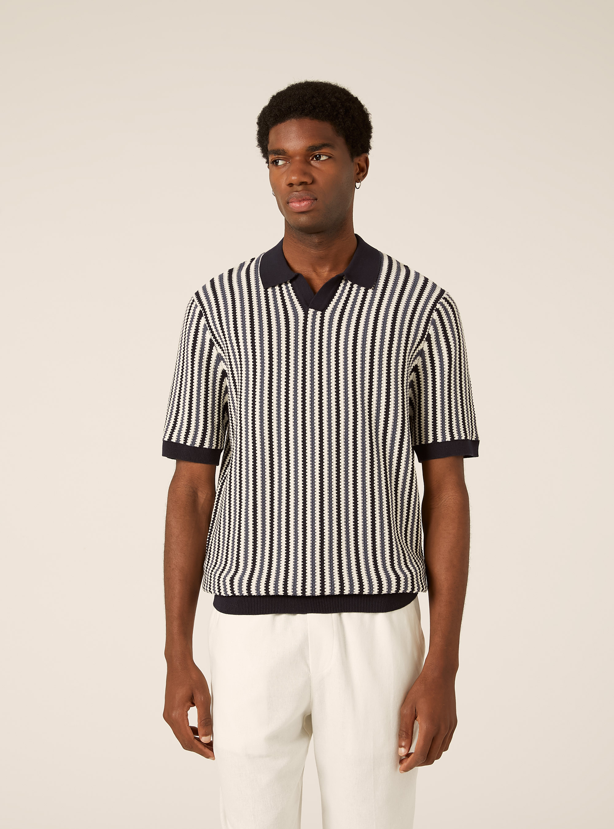 Gestreiftes Strick-Polohemd, NA1 NAVY DARK
