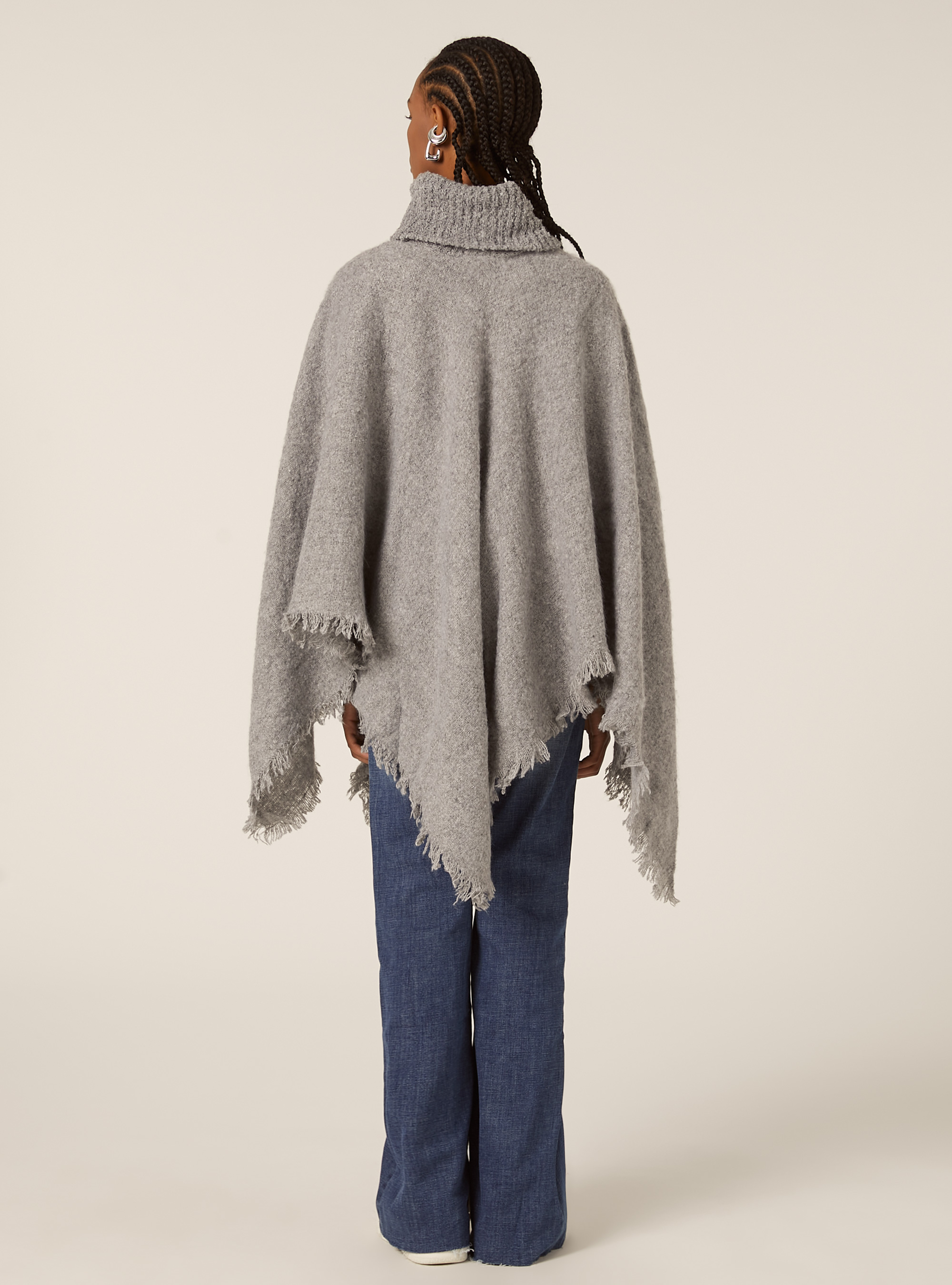 Poncho doux au toucher &agrave; col montant, MGY2 GREY MEL MEDIUM