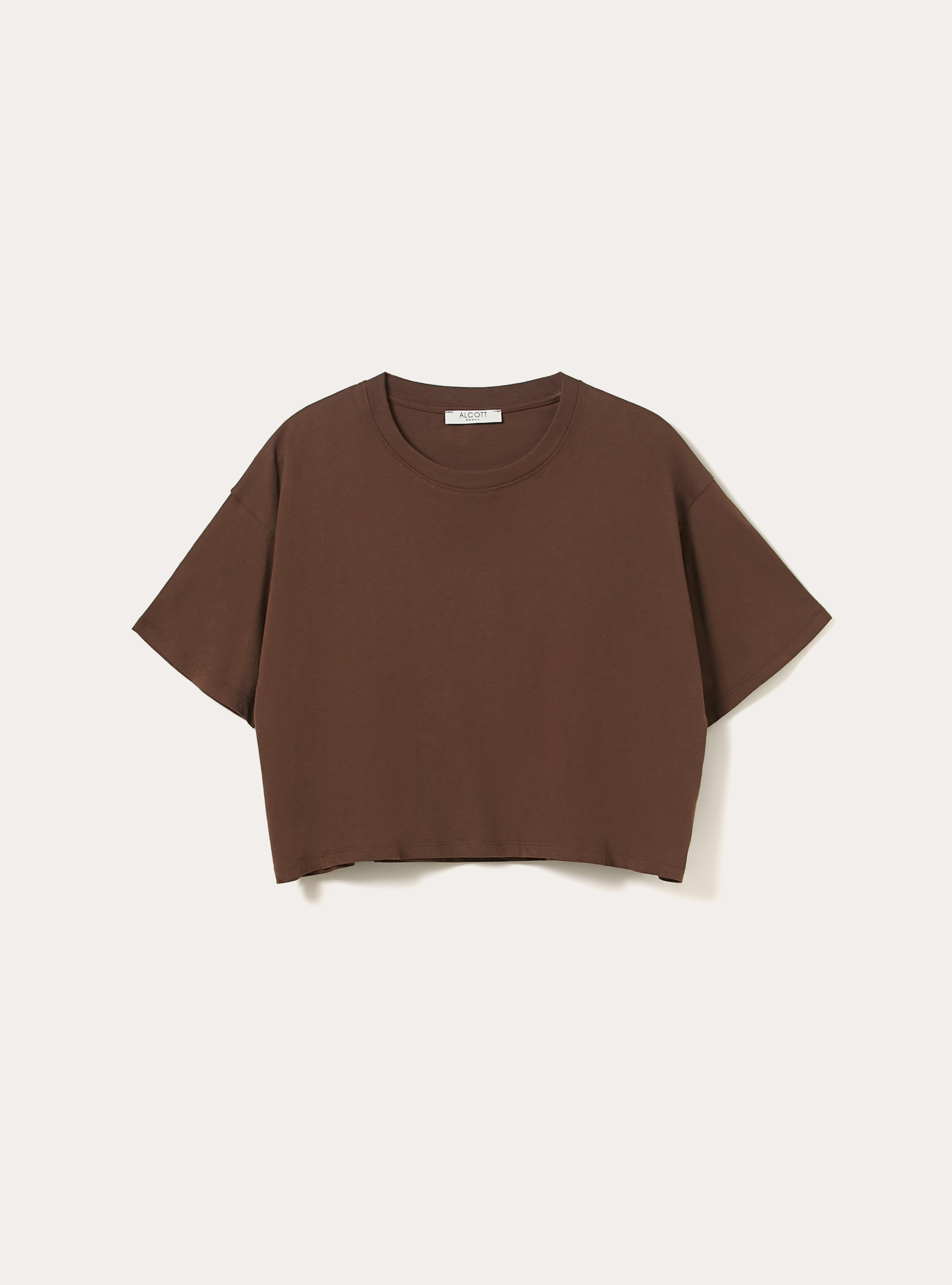 Basic Crew Neck Cropped T-Shirt, BR2 BROWN MEDIUM