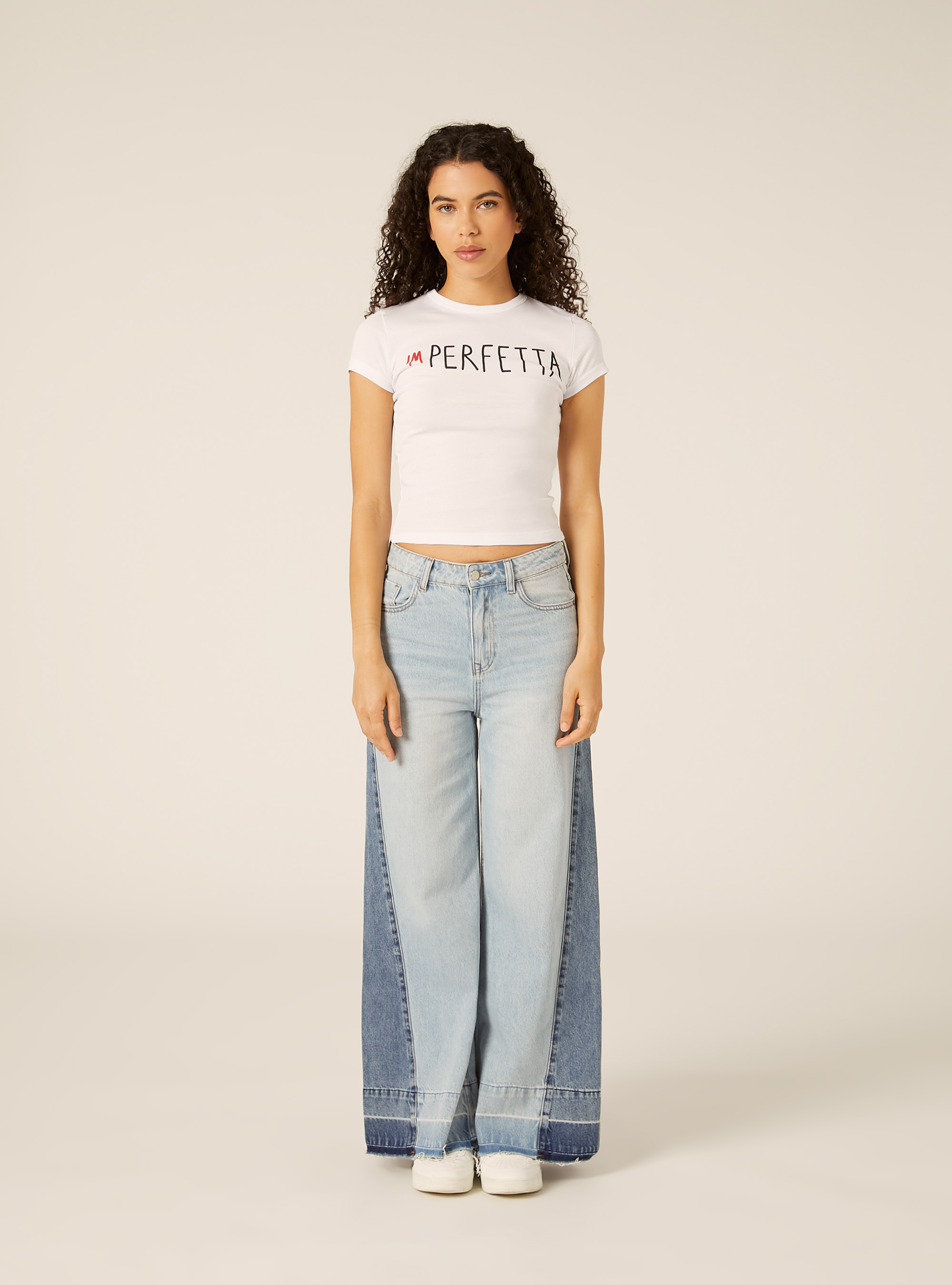 T-shirt regular con stampa "imperfetta", WH3 WHITE