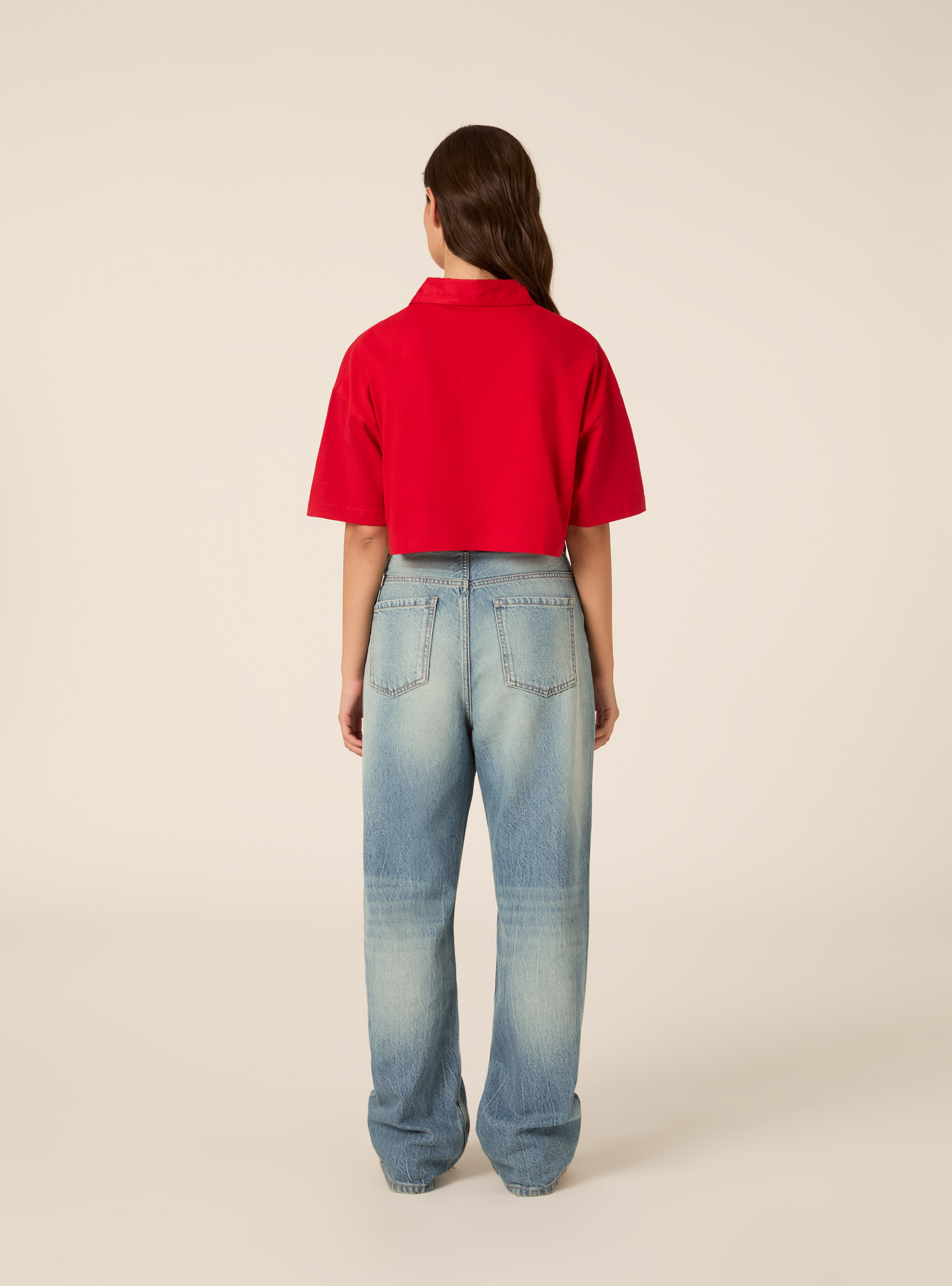 Polo Court Oversize &agrave; Broderie, RD2 RED MEDIUM