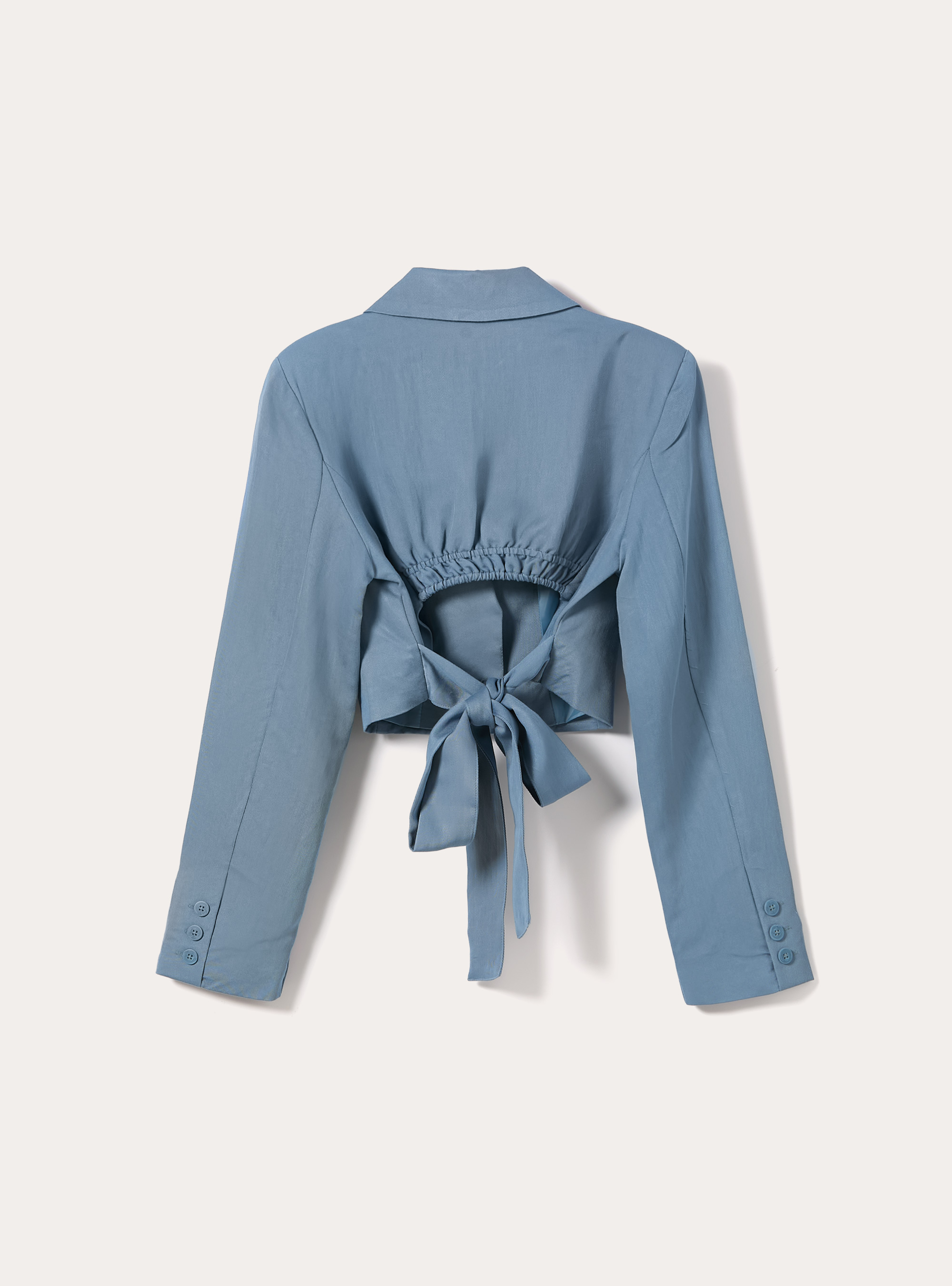 Blazer corto in twill, AZZURRO MEDIO