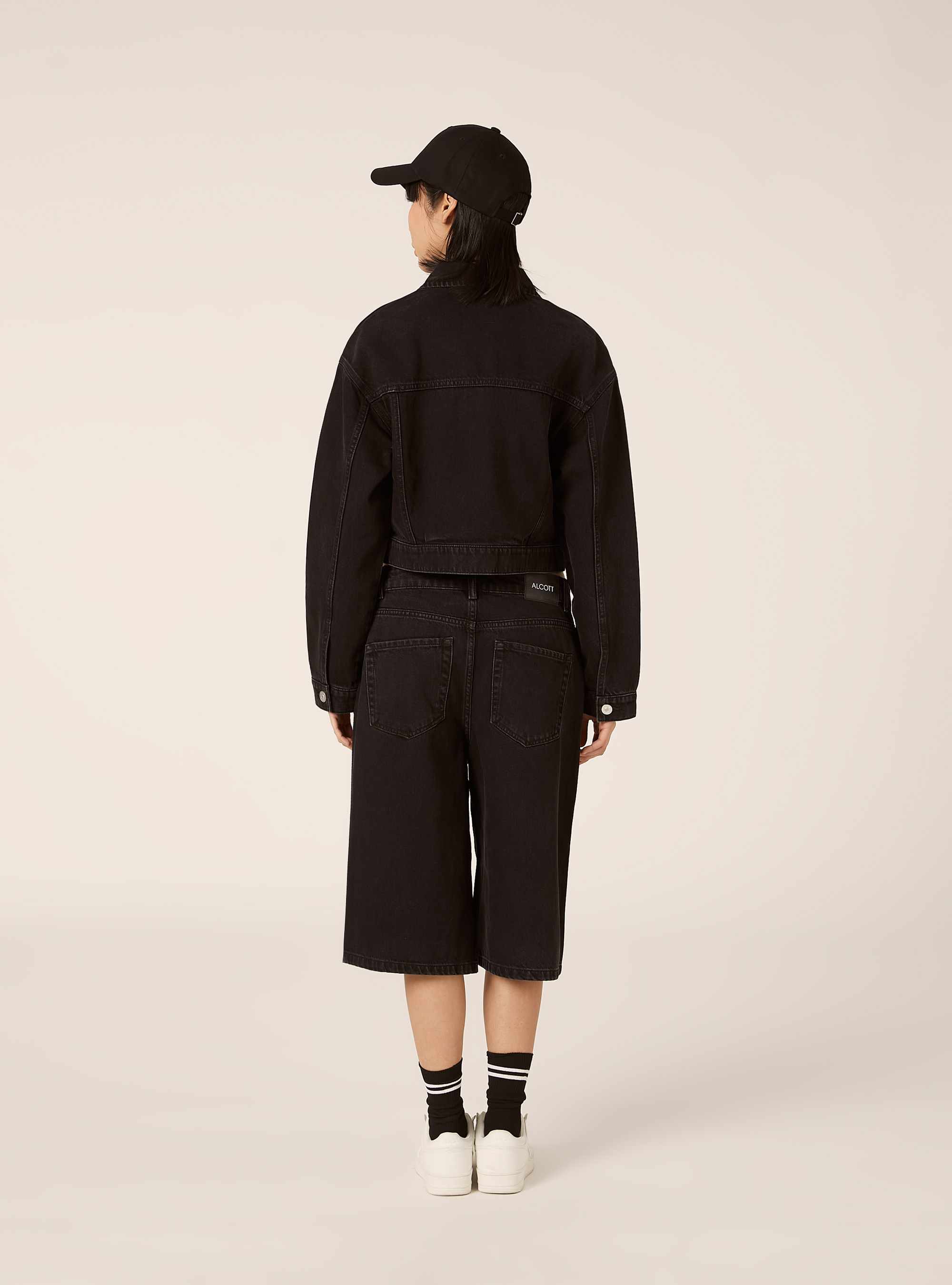 Cropped twill jacket, BK1 BLACK