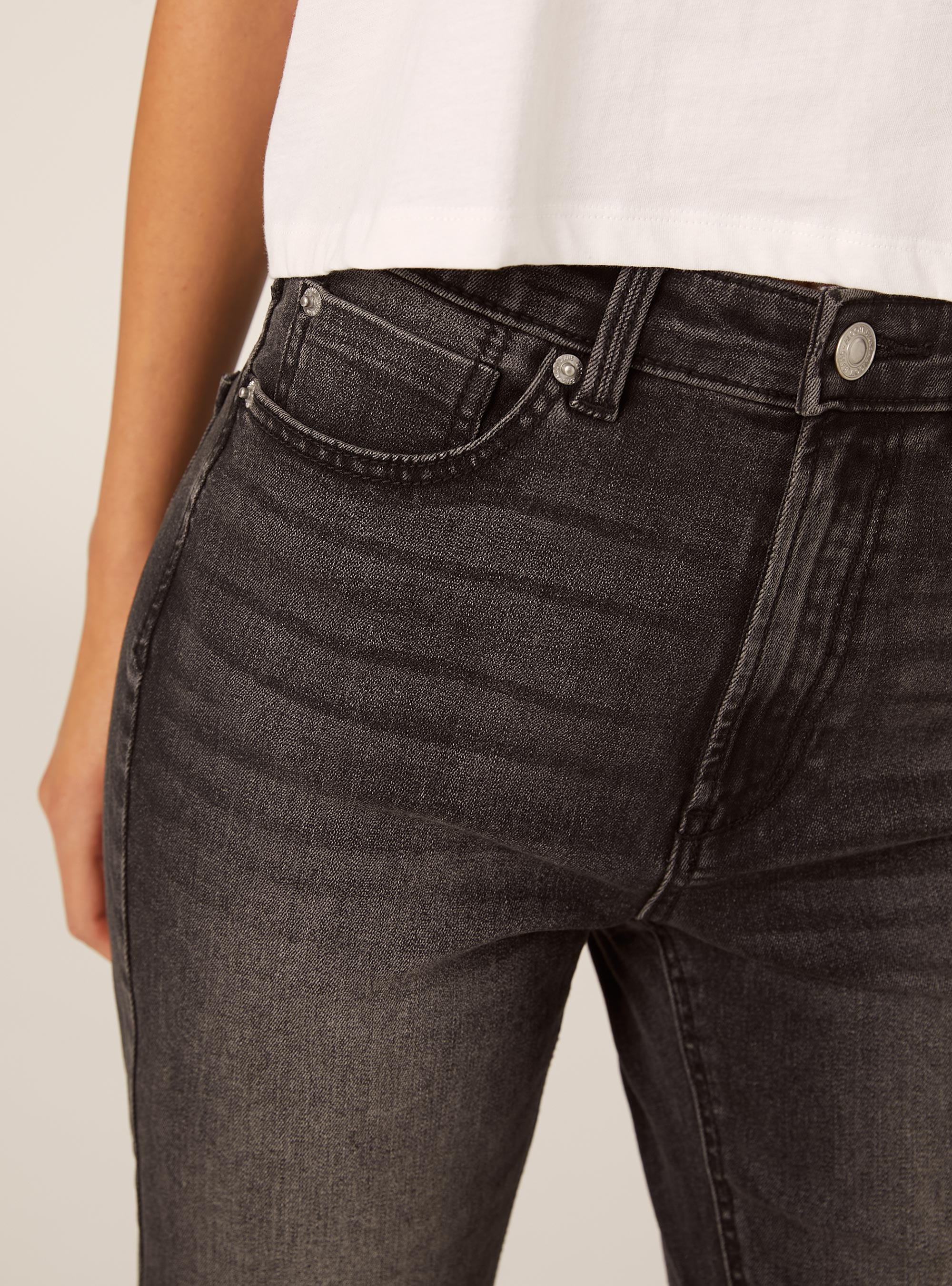Jeans flare taille haute, D000 BLACK