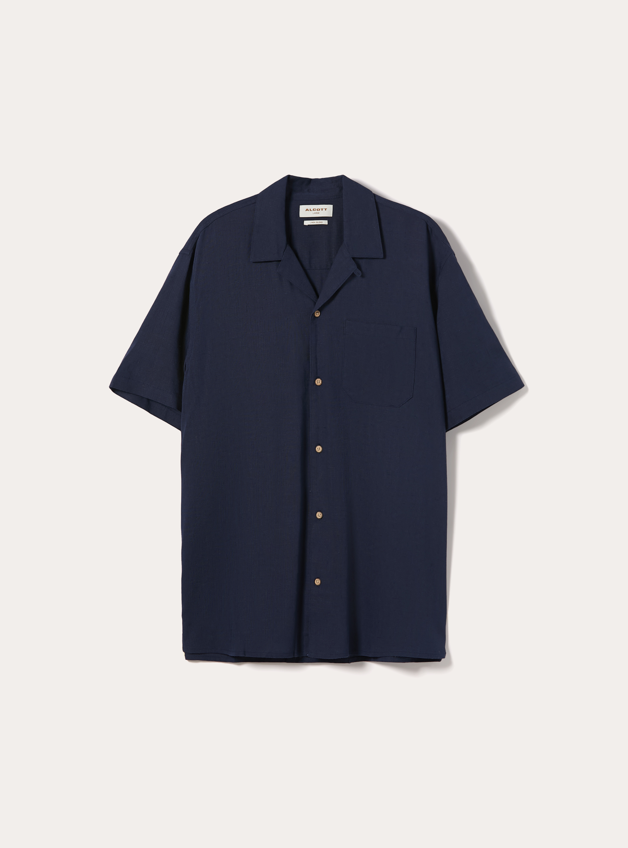 Linen blend shirt with bowling collar, BL2 BLUE MEDIUM