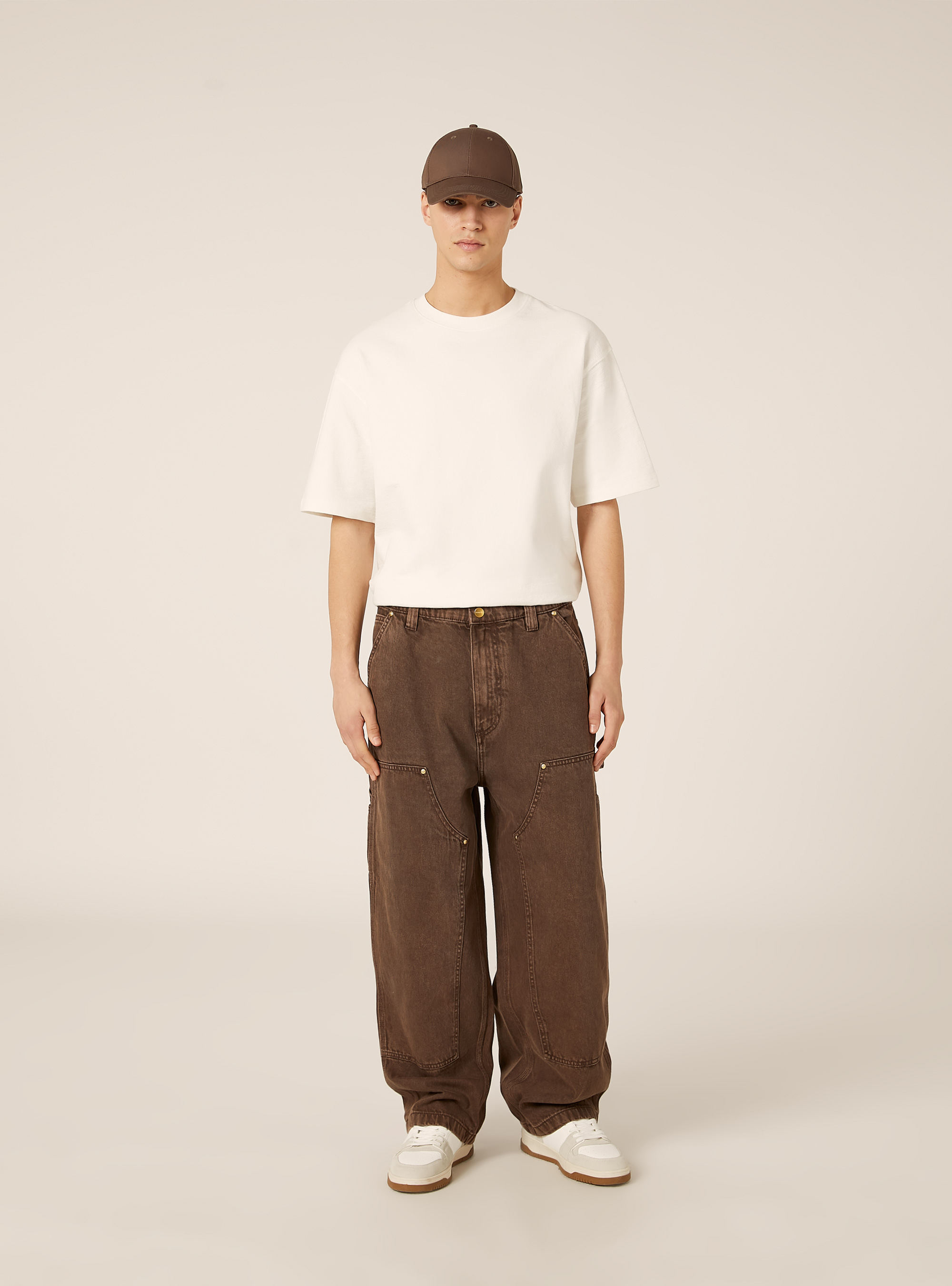 Wide leg carpenter trousers with rivets, BR2 BROWN MEDIUM