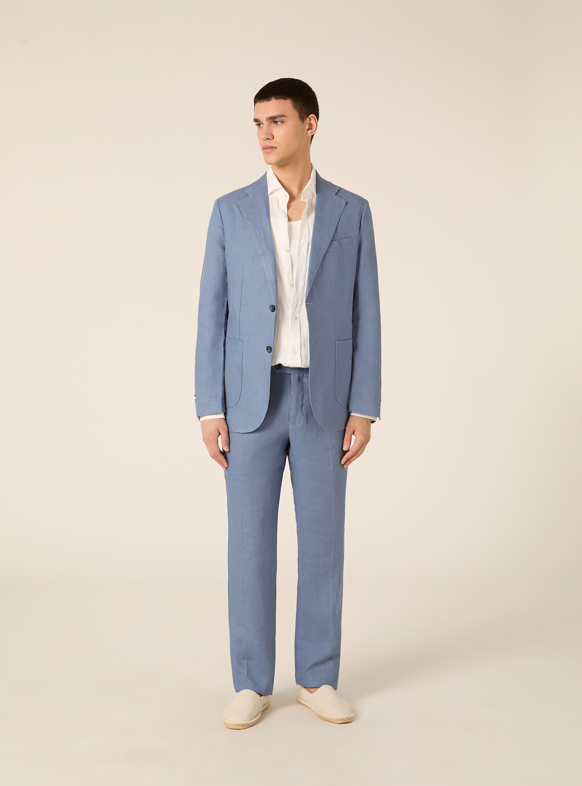 Single-breasted jacket in pure linen, AZ2 AZURE MEDIUM