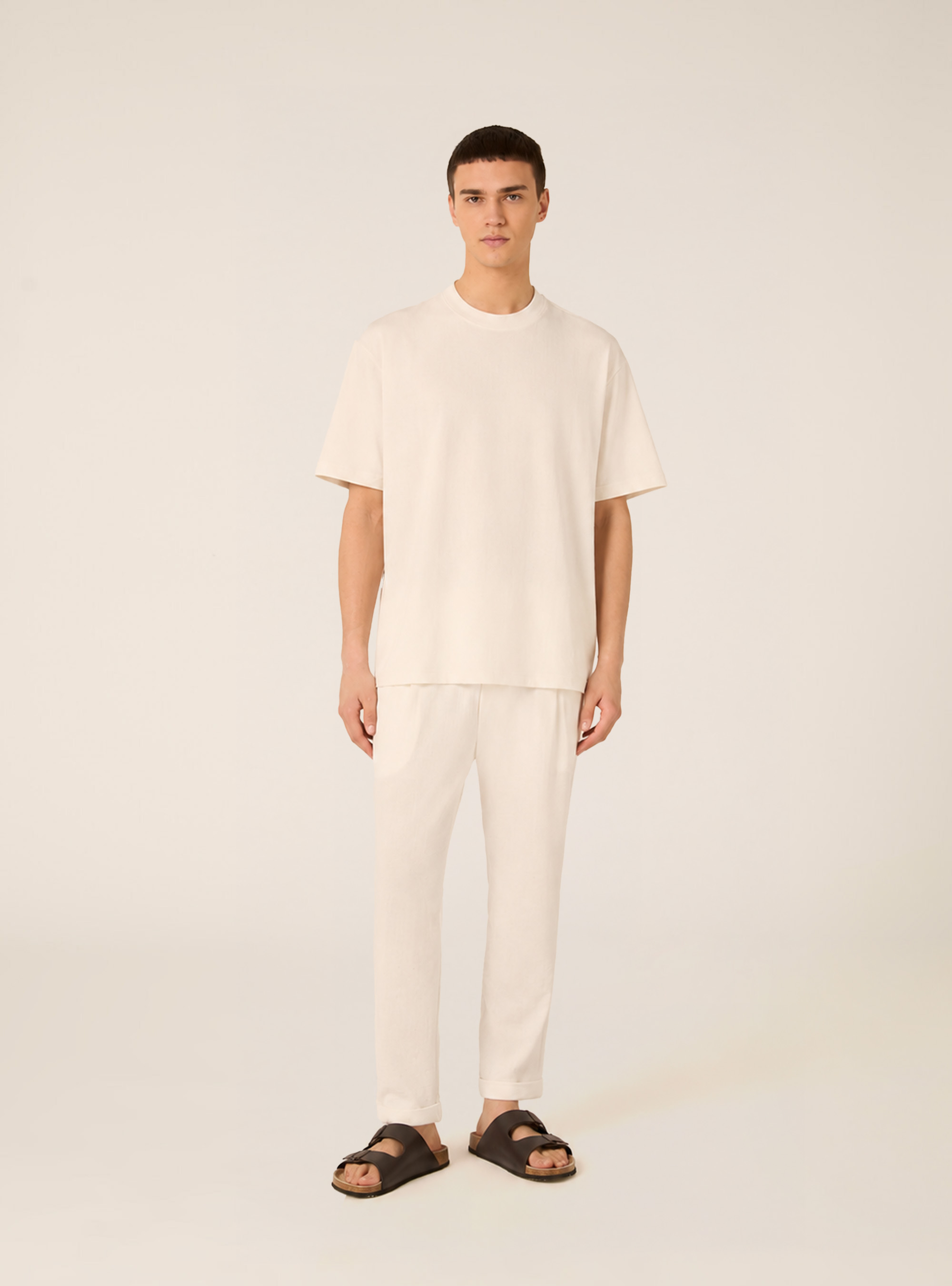 Oversized Textured T-Shirt with Side Slits, WH2 WHITE