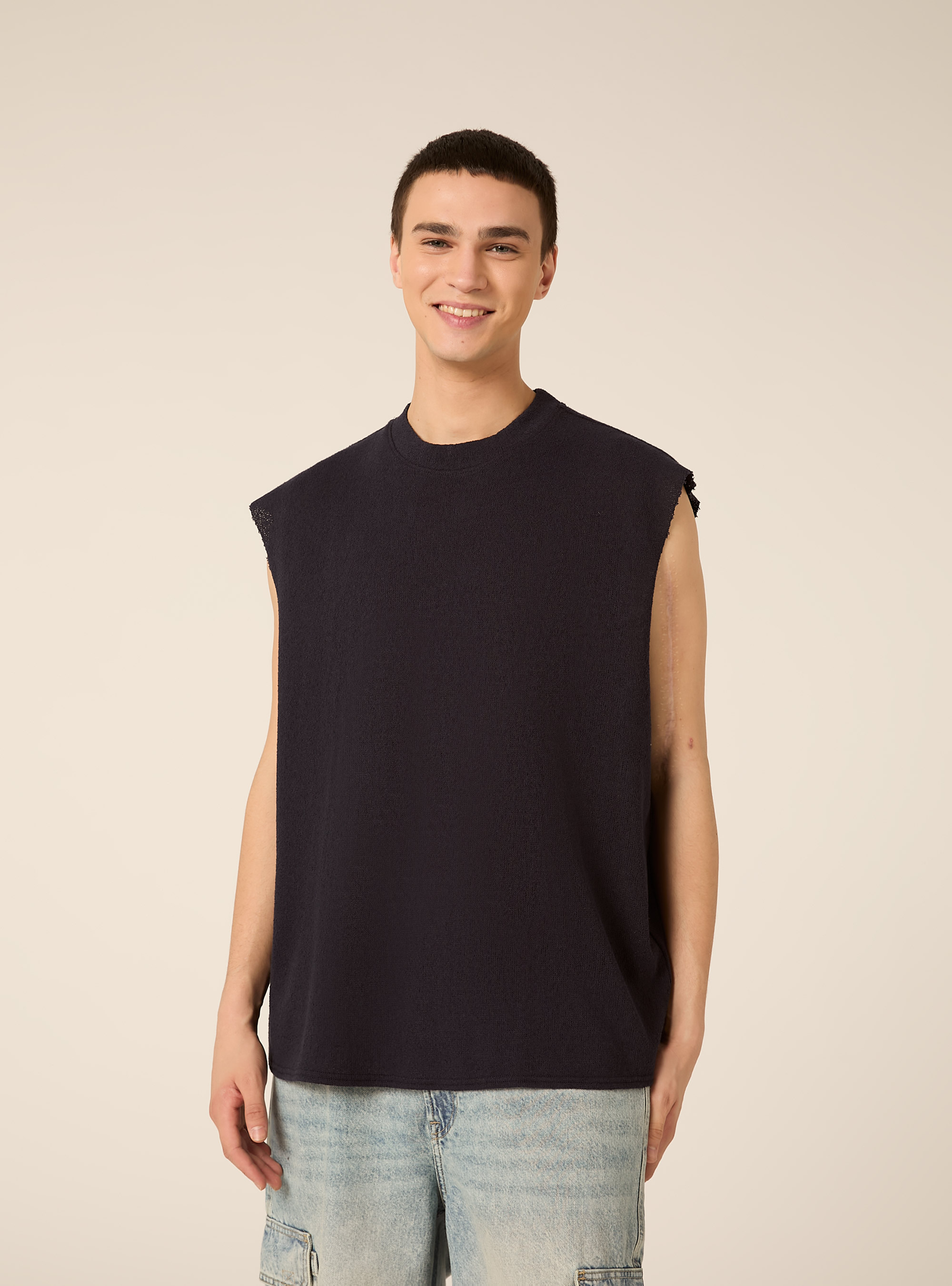 Canotta boxy fit  effetto maglia, NA1 NAVY DARK