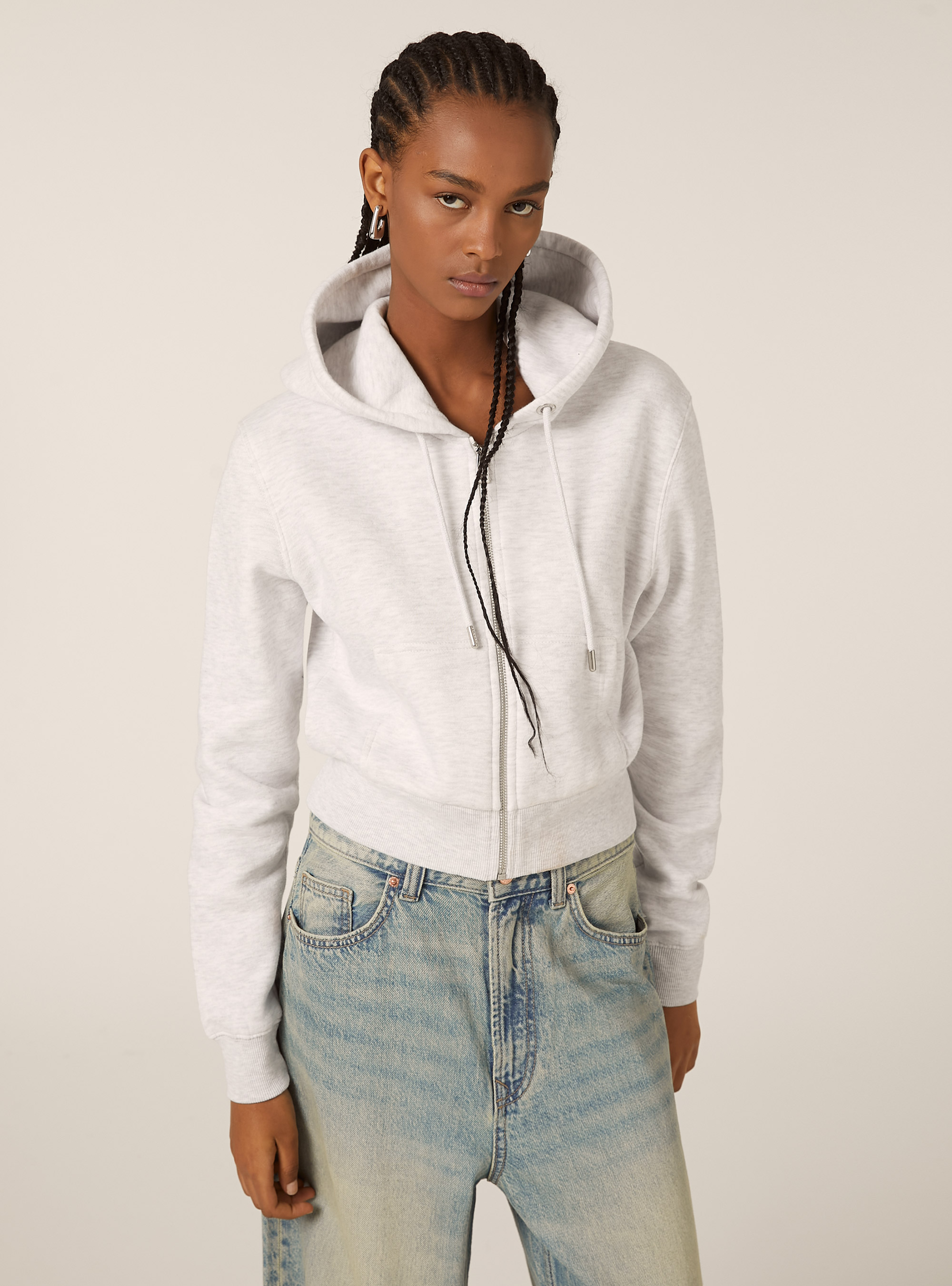 Sweat &agrave; capuche zipp&eacute; court, MGY3 GREY MEL LIGHT