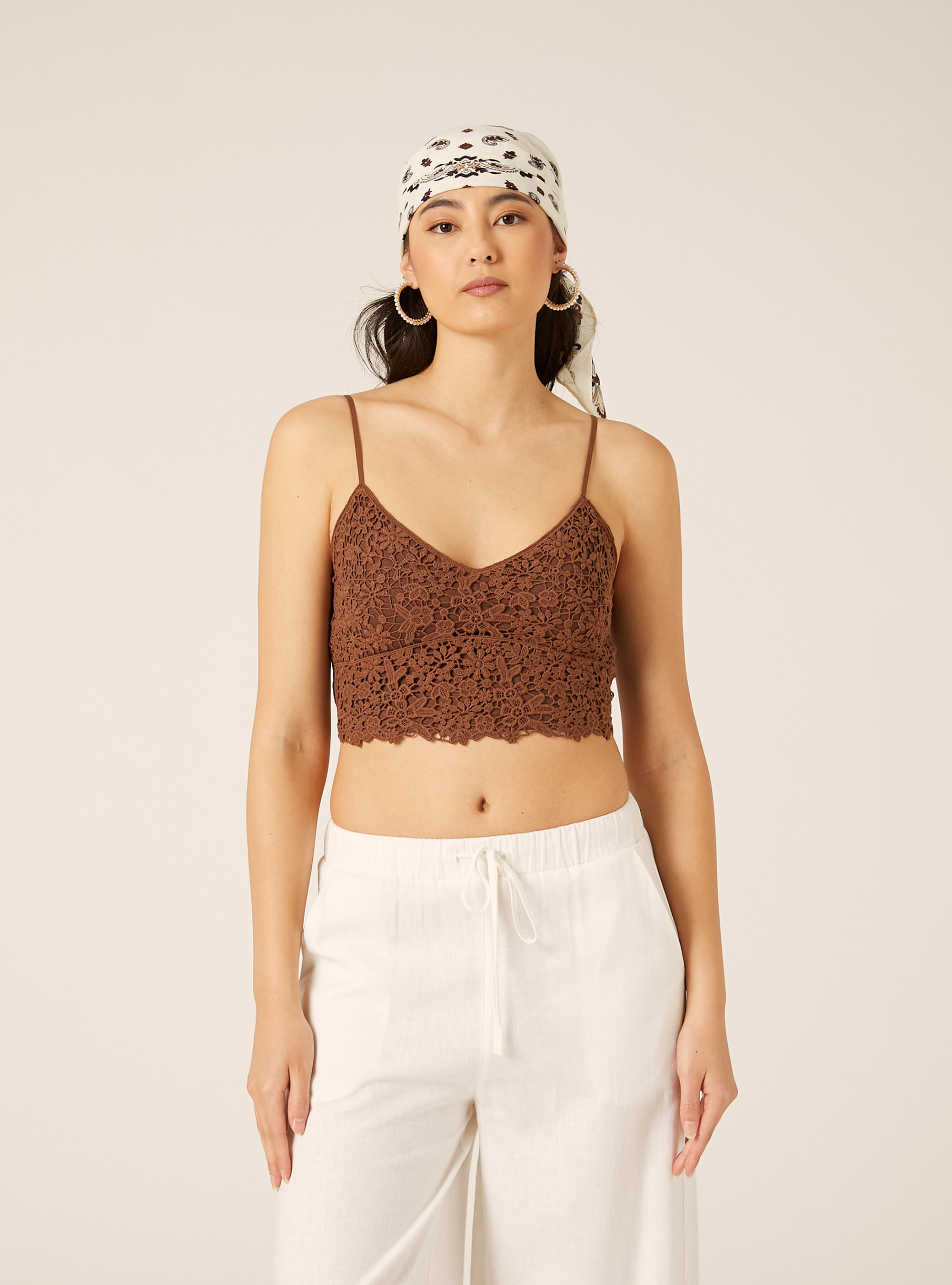 Top de crochet con tirantes, BR2 BROWN MEDIUM