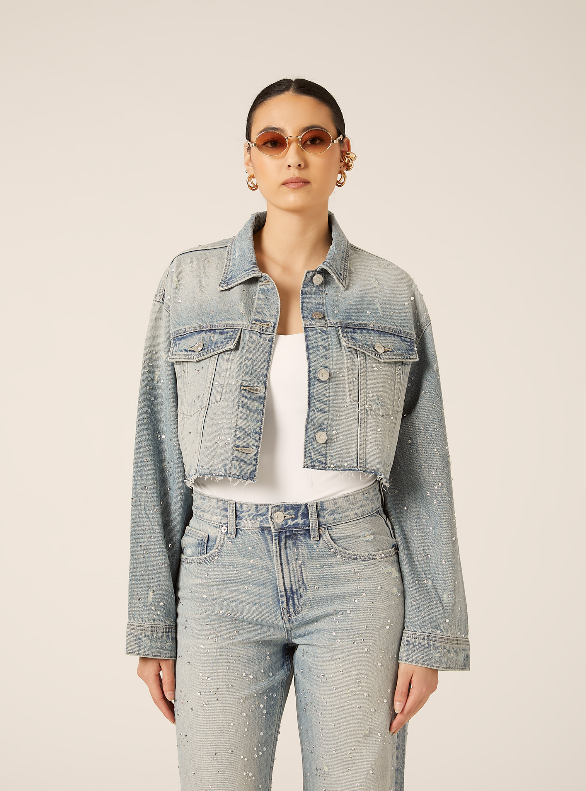 Chaqueta Vaquera con Estr&aacute;s, D006 AZURE