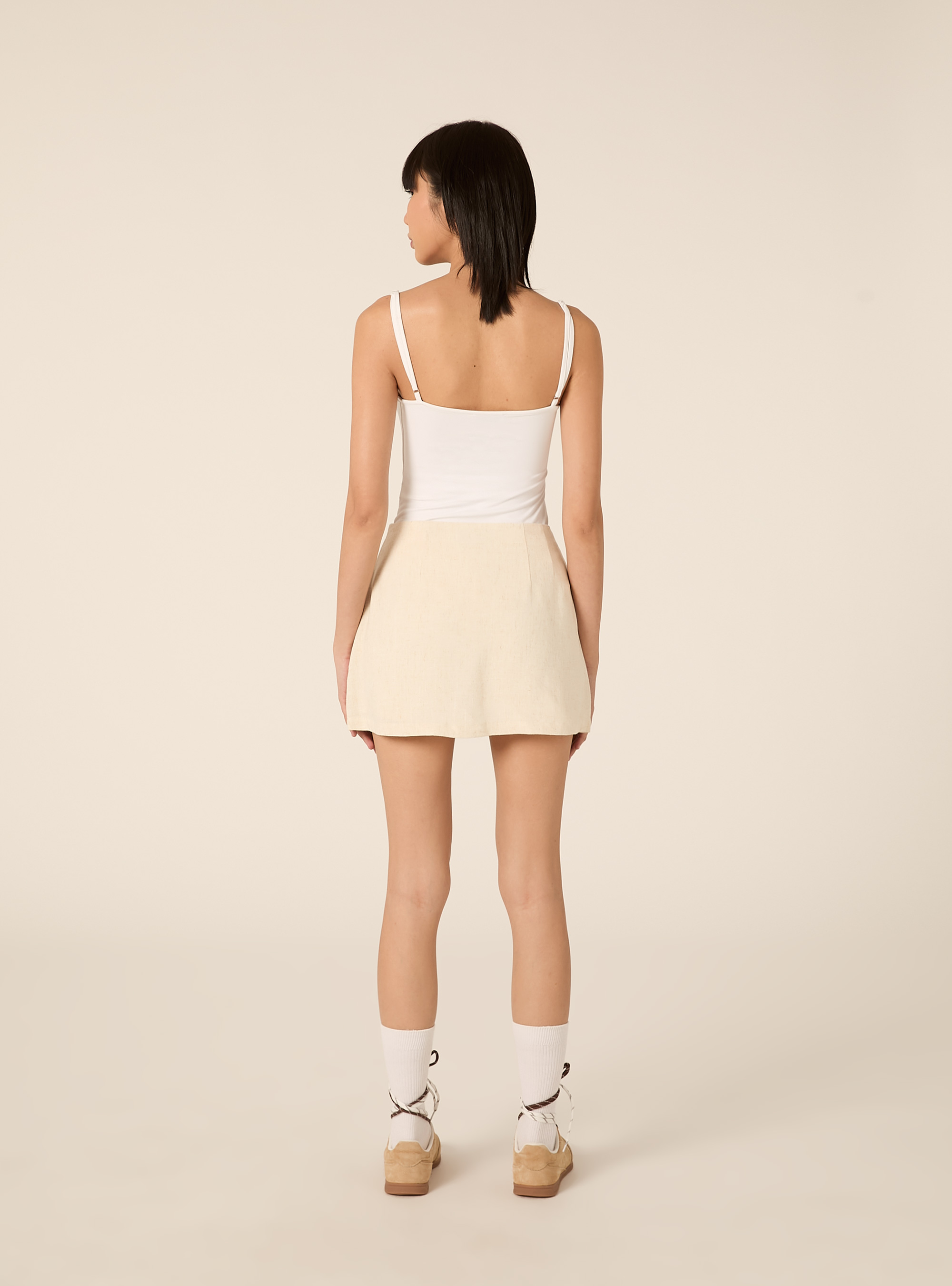 Jupe-short en lin m&eacute;lang&eacute;, MBG3 BEIGE MEL LIGHT
