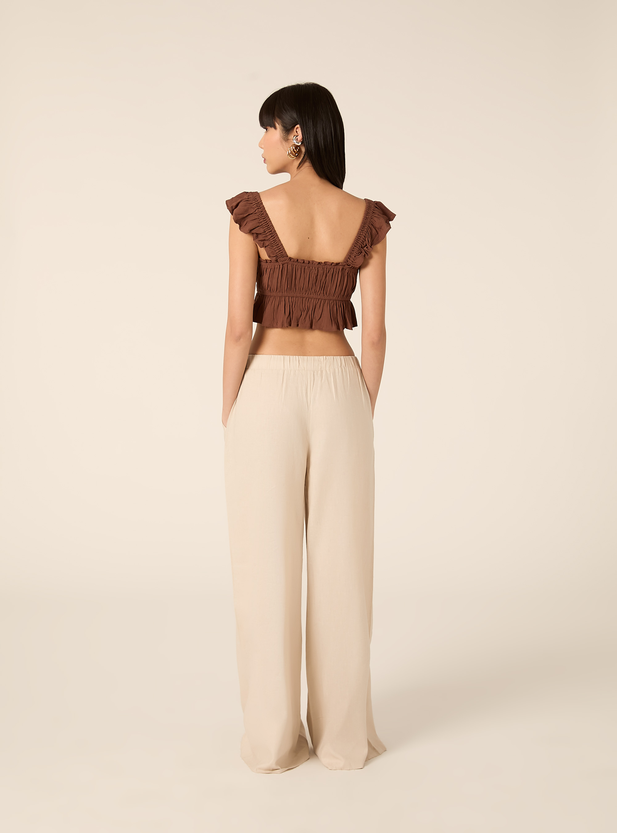 Top aus Crepe mit R&uuml;schen, BR2 BROWN MEDIUM