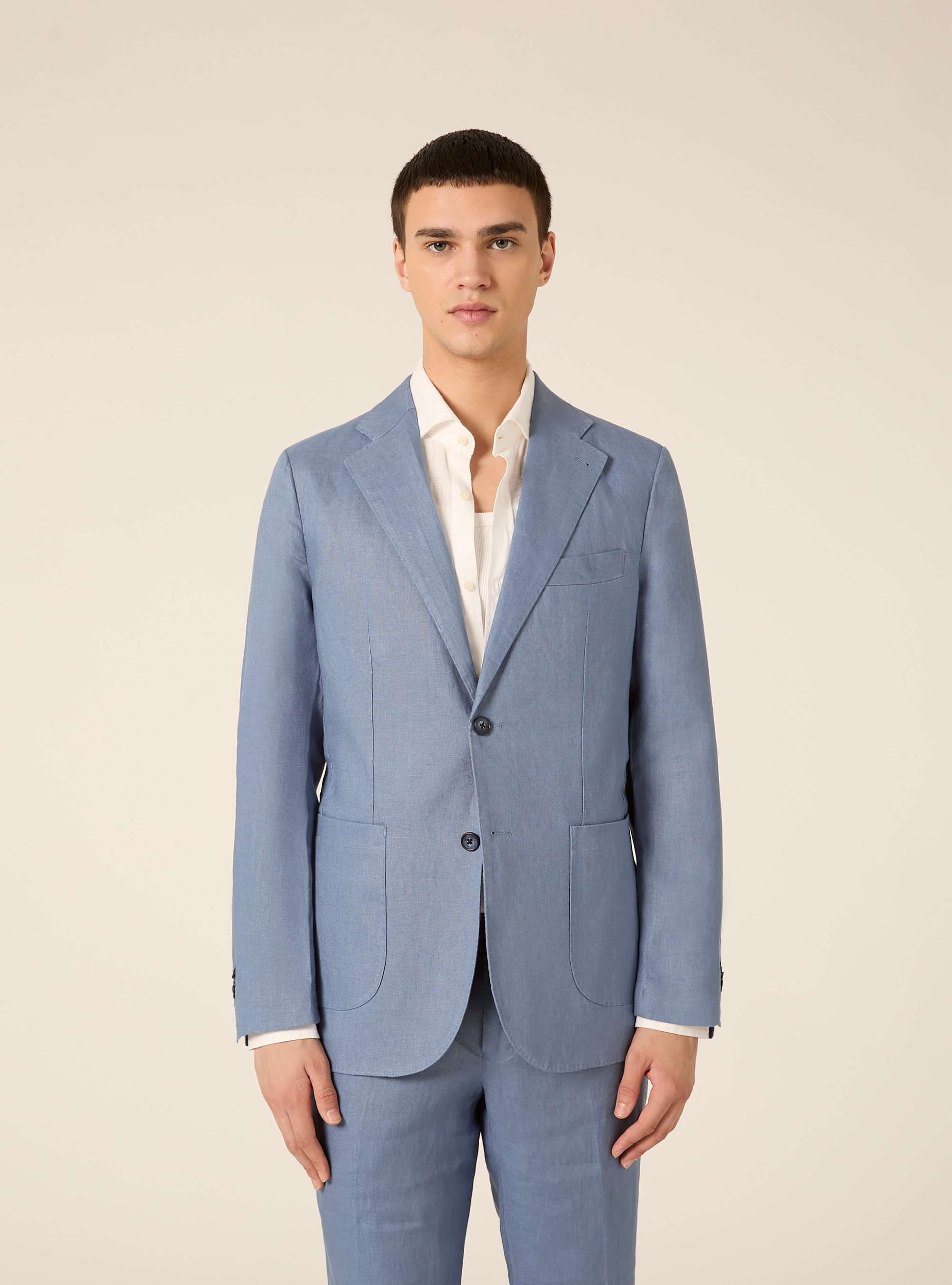 Single-breasted jacket in pure linen, AZ2 AZURE MEDIUM