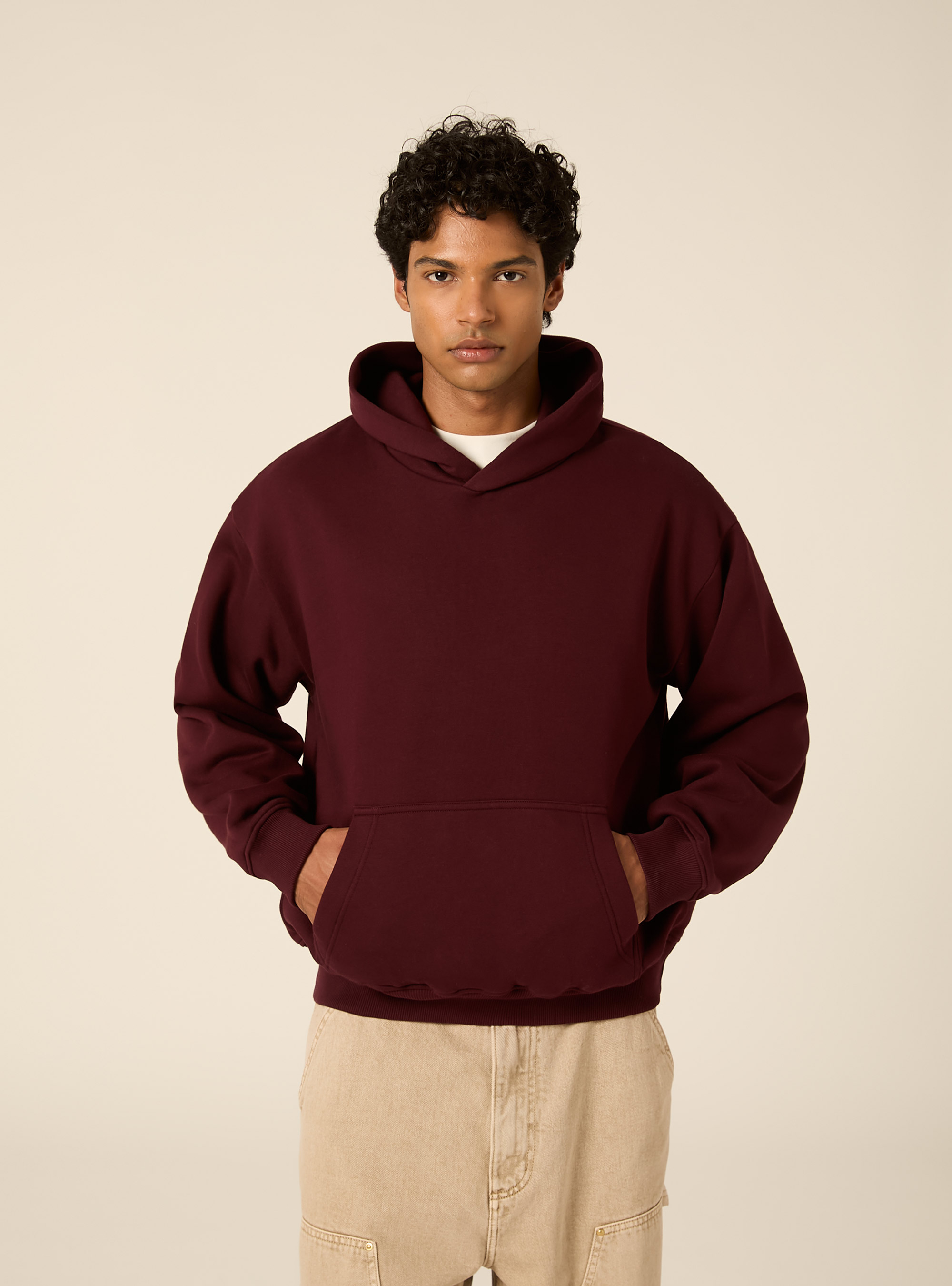 Boxy fit kapuzenpullover, BO1 BORDEAUX DARK