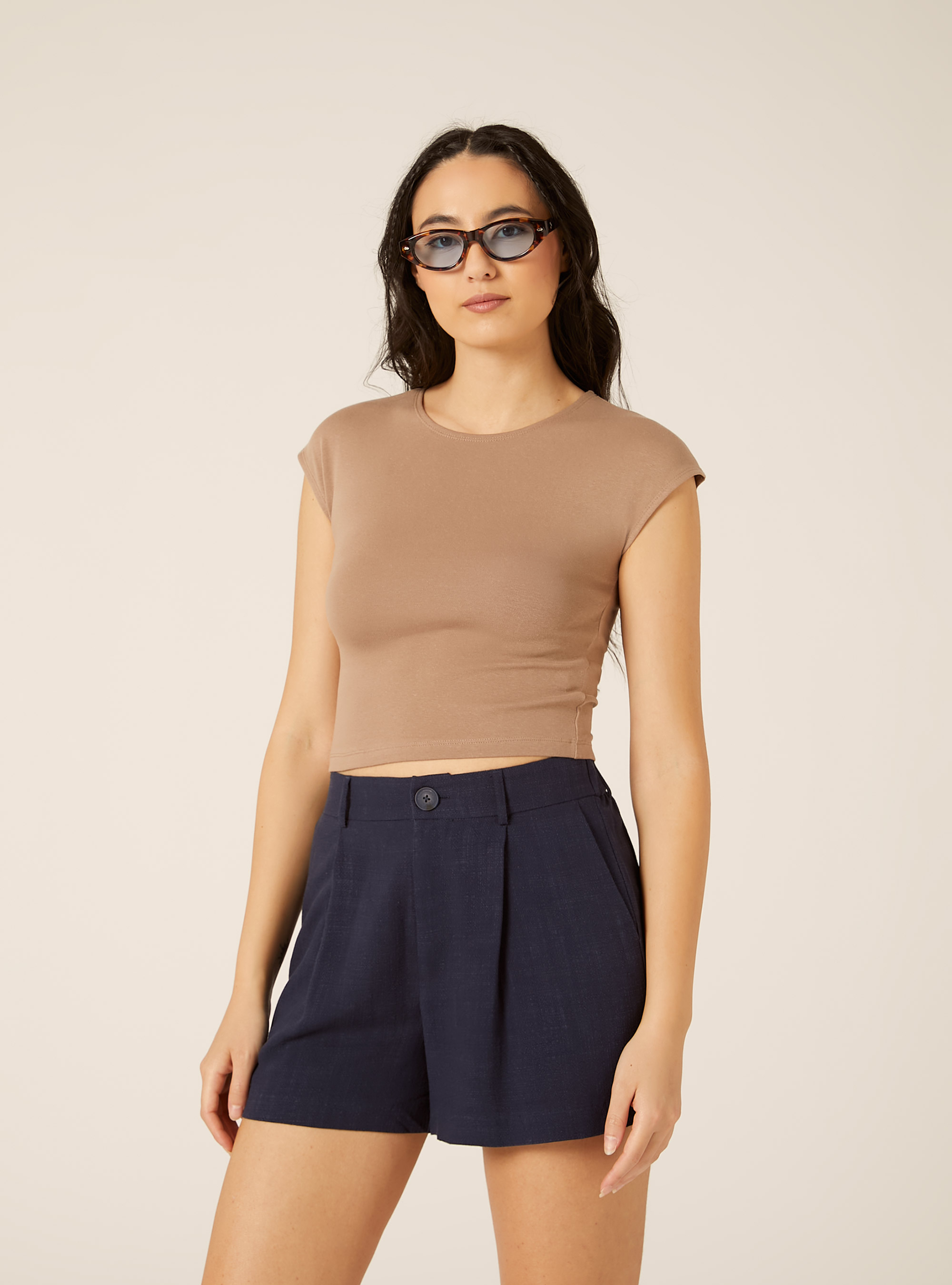 T-shirt Crop en Coton, BR3 BROWN LIGHT