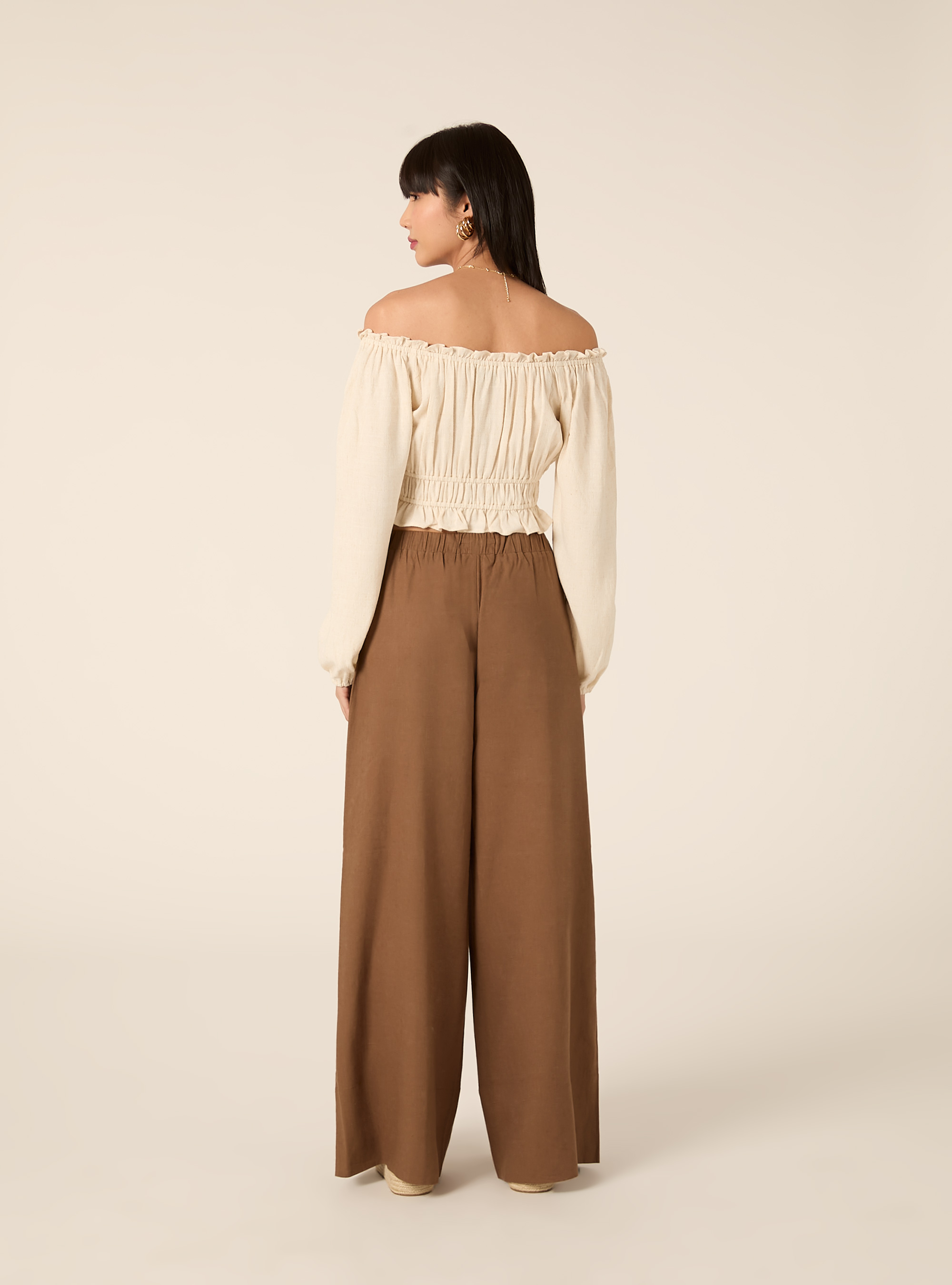 Blusa boho de mezcla de lino, MBG3 BEIGE MEL LIGHT