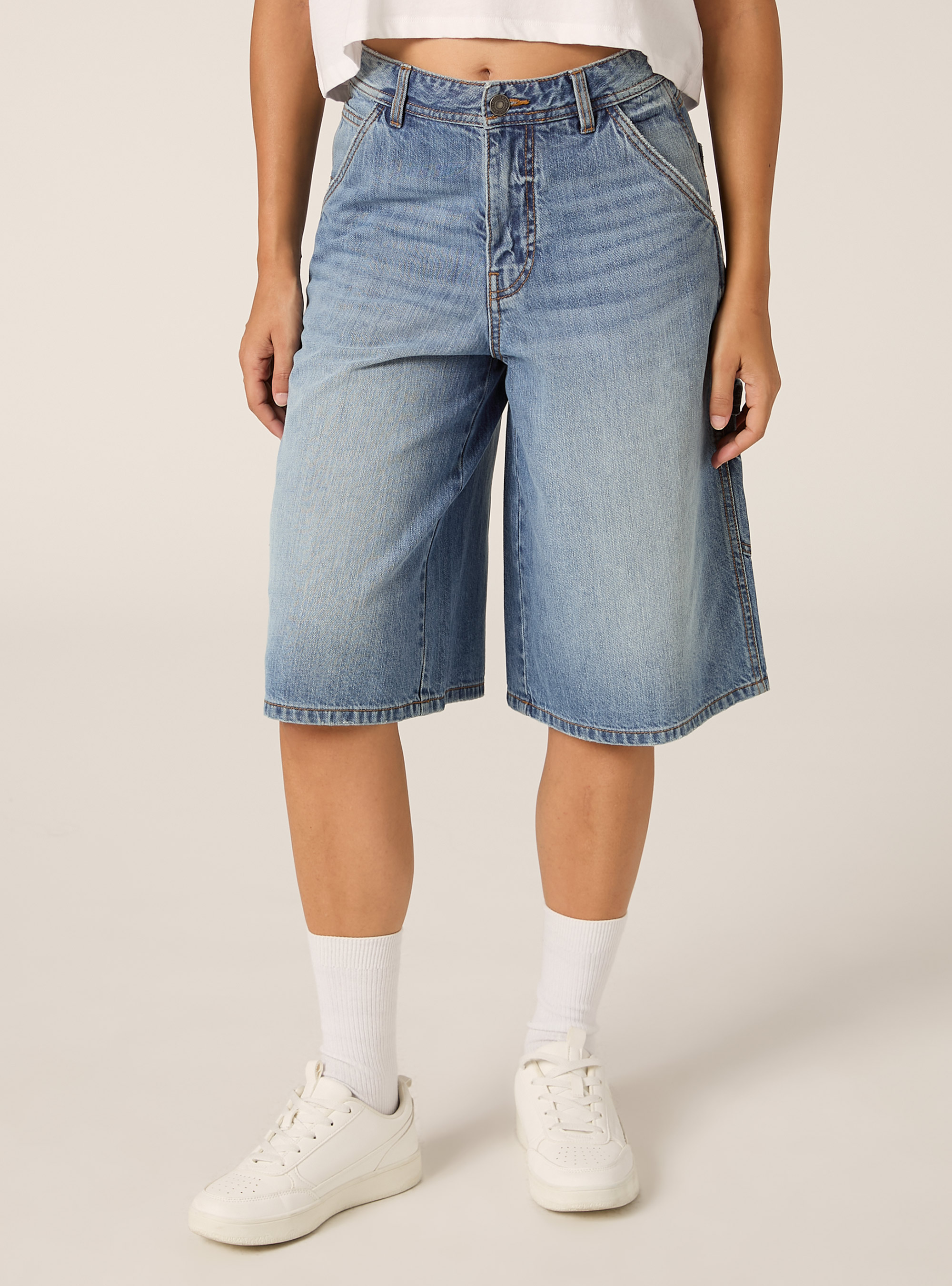Bermudas Jorts de Denim Estilo Carpenter, D004 MEDIUM LIGHT BLUE