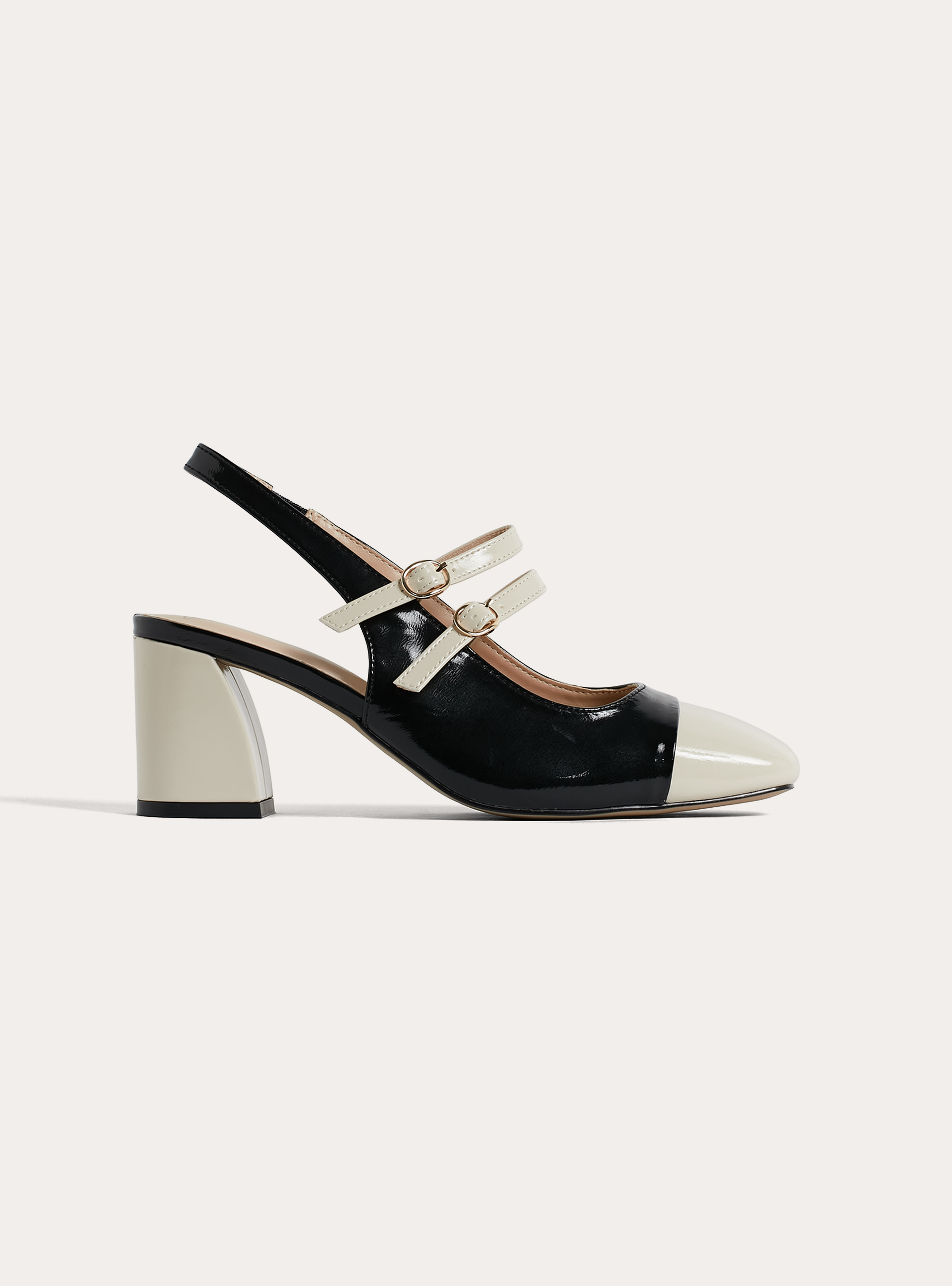 Two-tone court shoes with square toe, BK1 BLACK