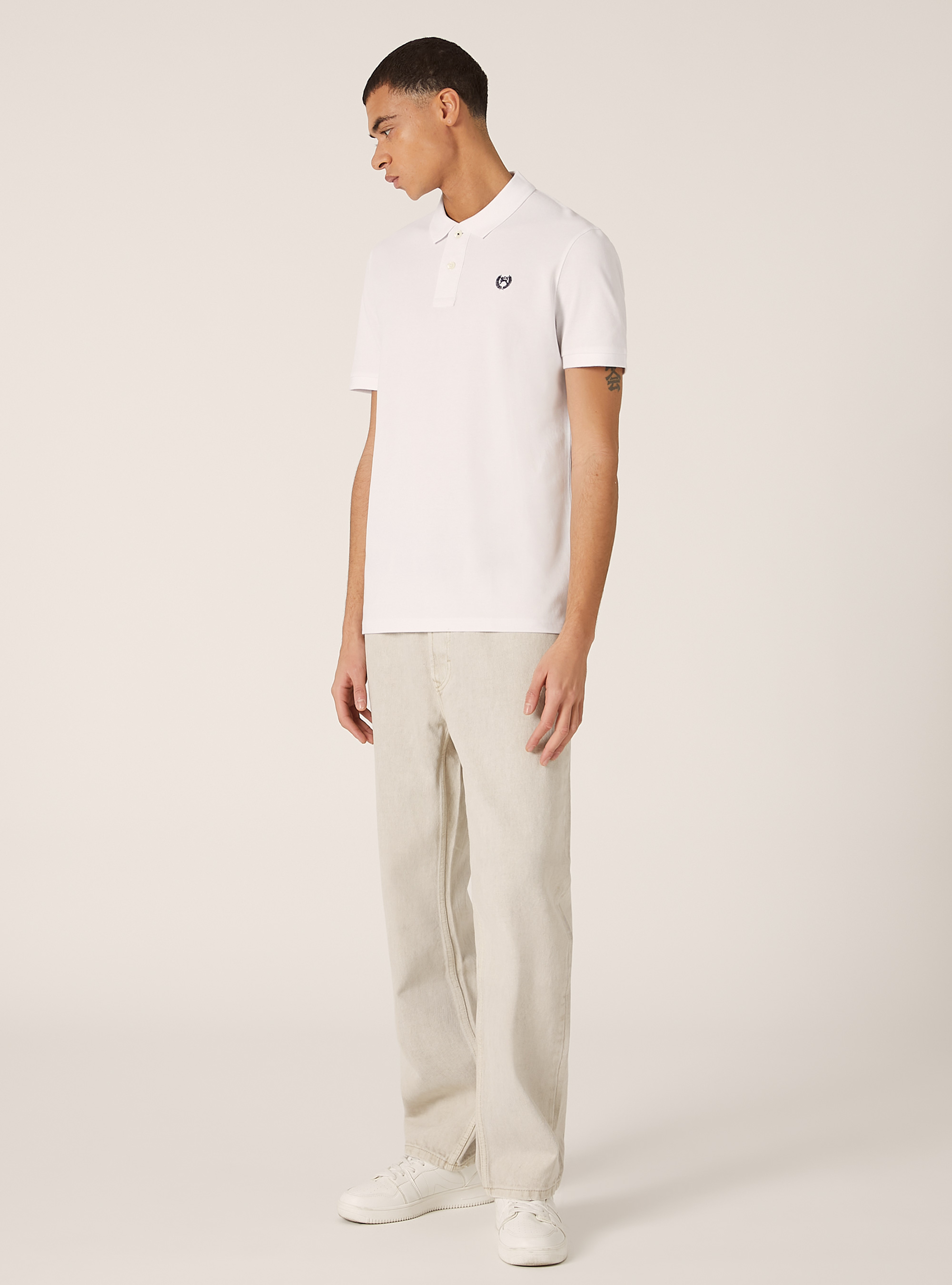 Polo in cotone piquet con ricamo, BIANCO OTTICO