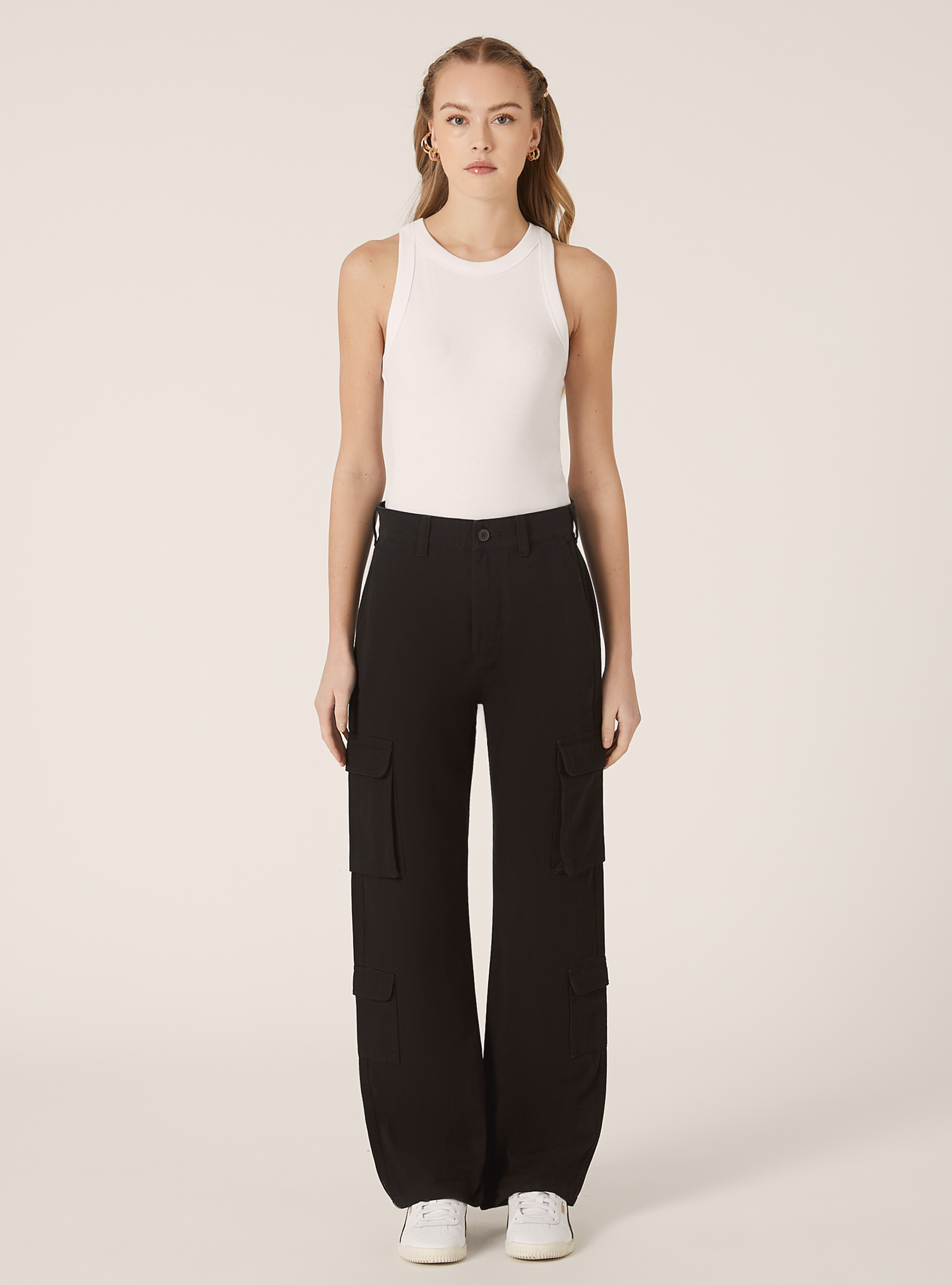 Pantalon cargo en serg&eacute;, BK1 BLACK