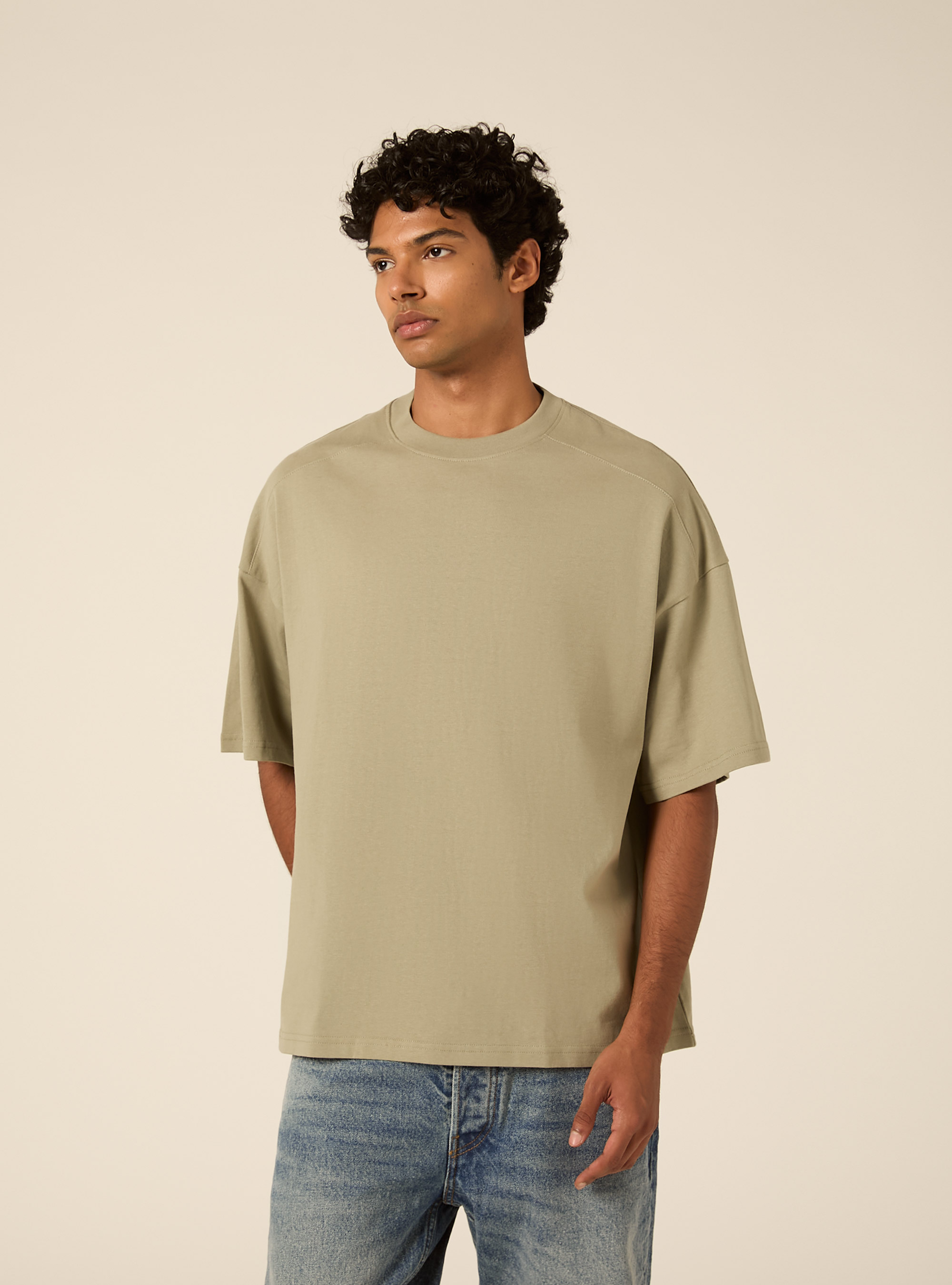 Boxy fit short sleeve tee with dropped shoulders, KY3 KAKY LIGHT