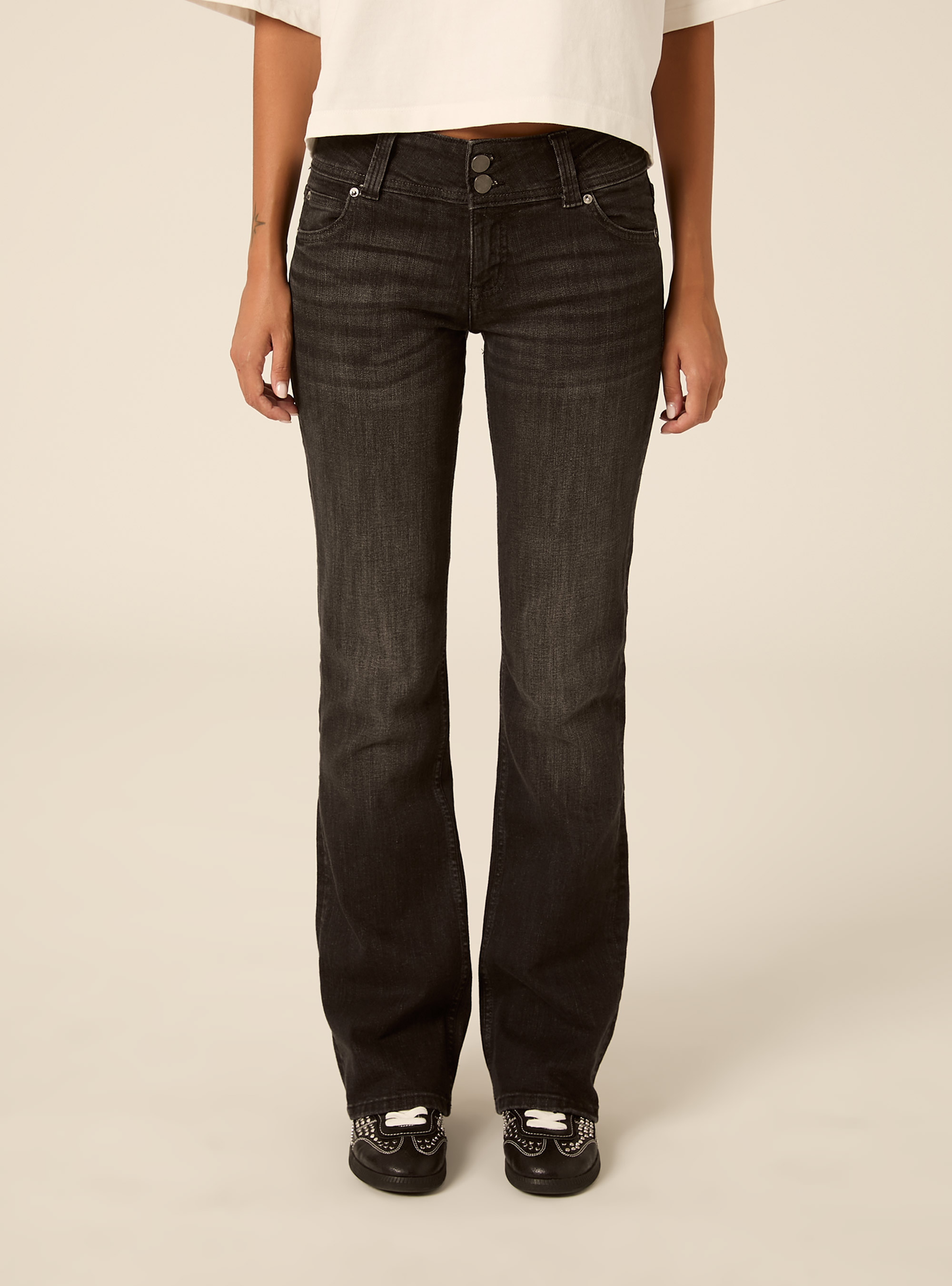 Jean bootcut taille basse avec poches &agrave; rabat, D000 BLACK