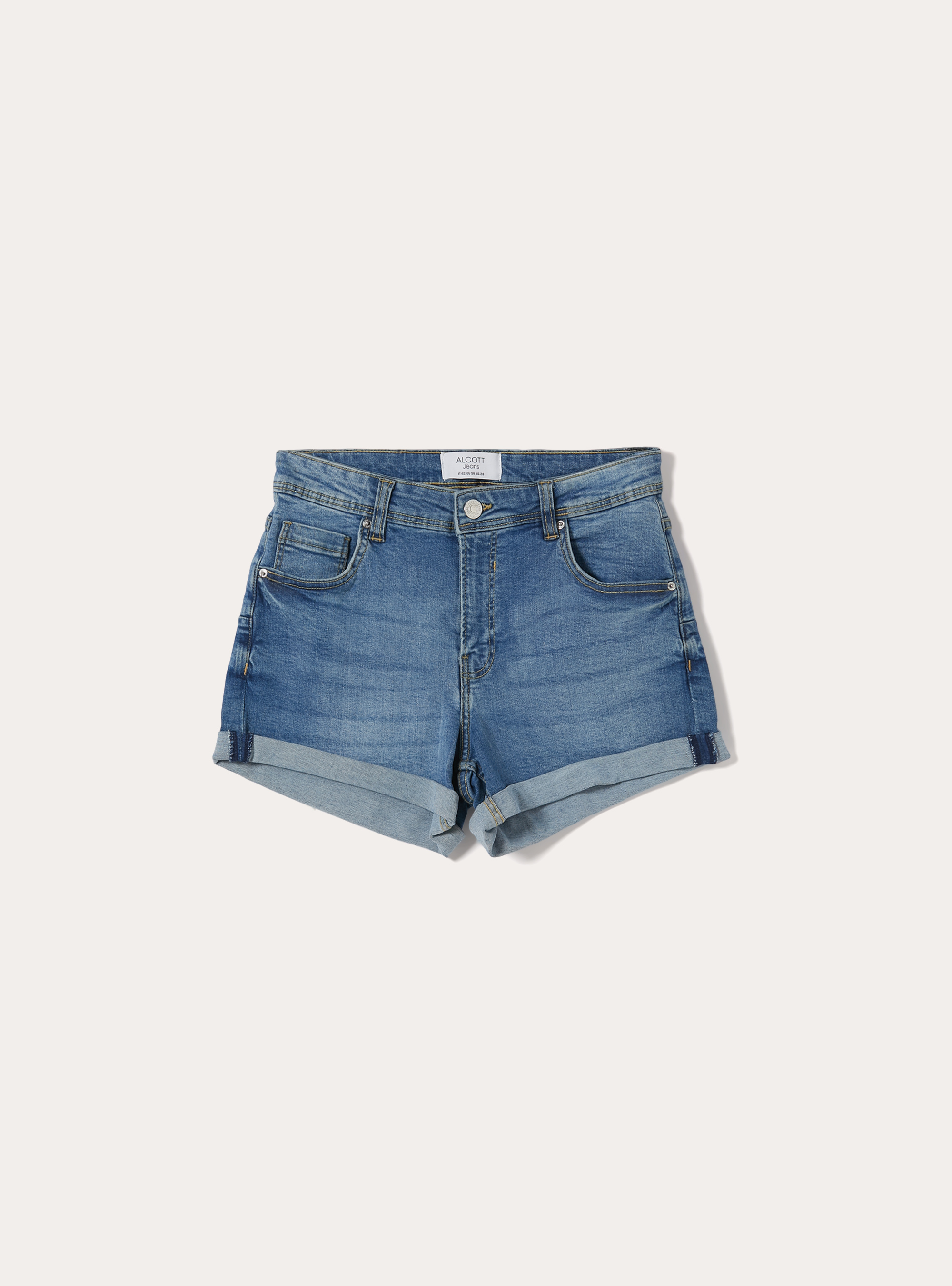 Shorts in denim con risvolto, D003 MEDIUM BLUE