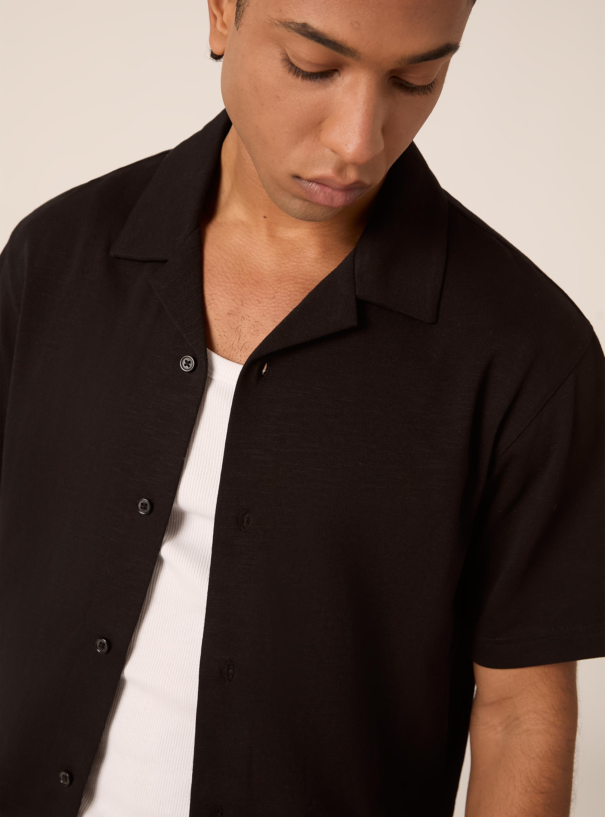 Camicia a maniche corte in jersey, NERO