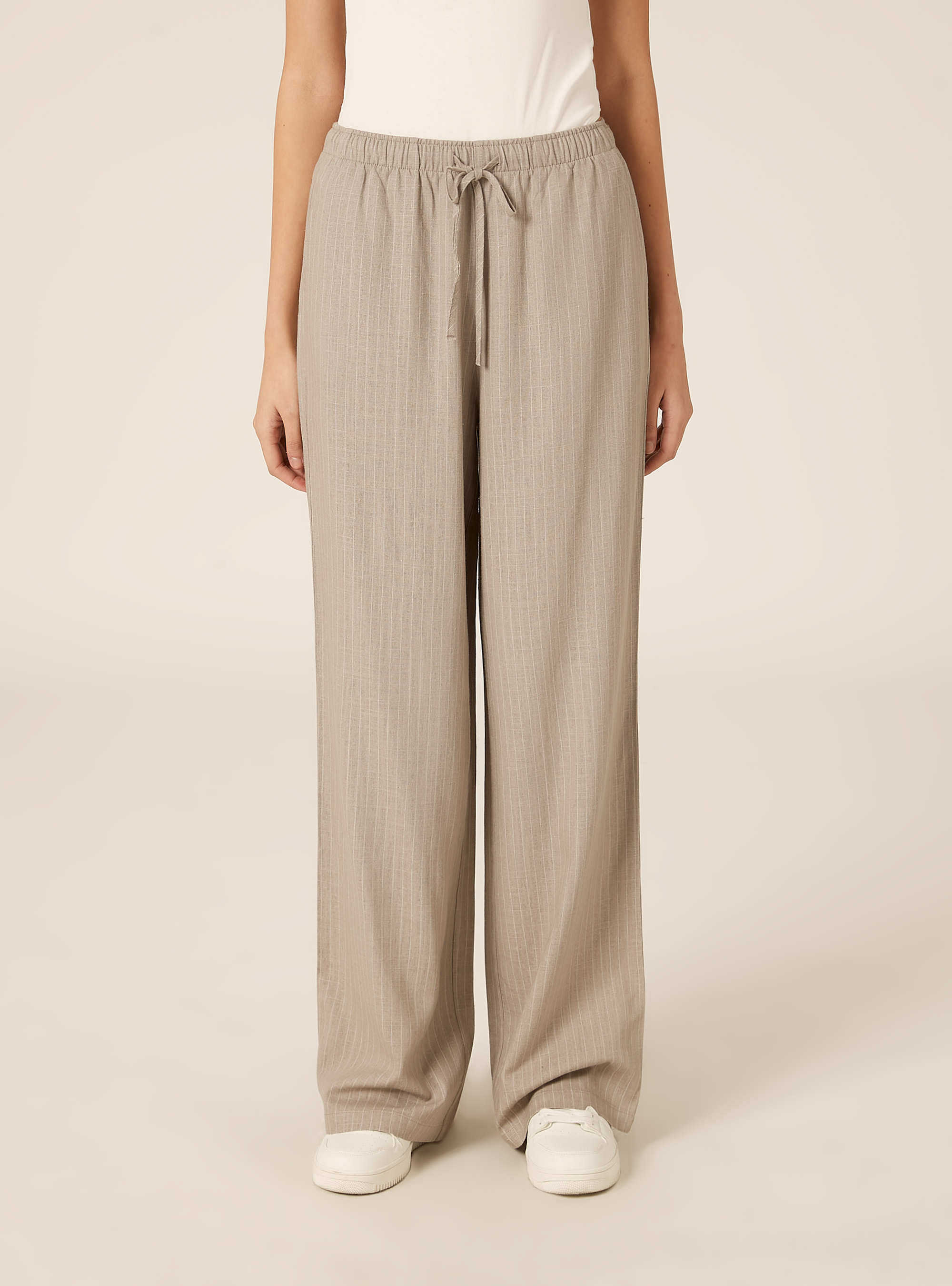 Palazzo-Hose aus Leinenmischgewebe, STRIPE BEIGE/WHITE