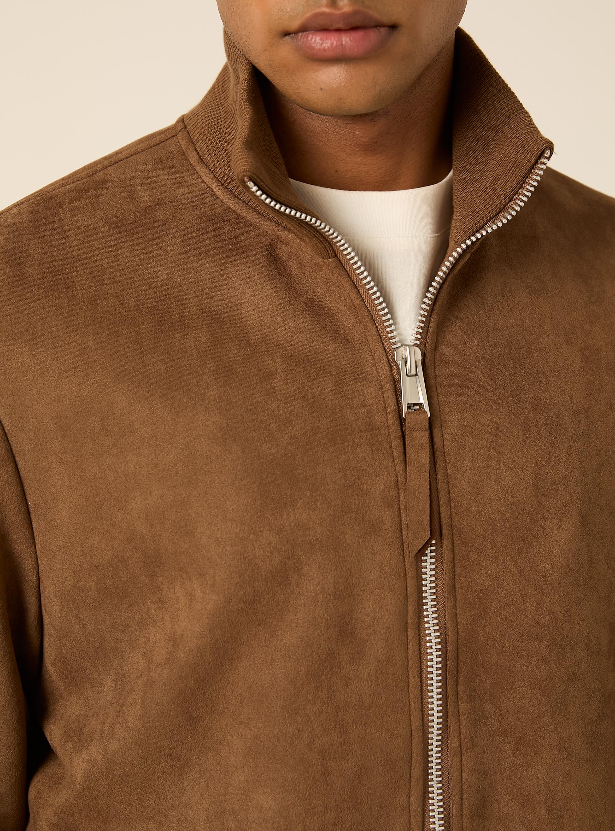 Faux suede high neck zip jacket, TB2 TOBACCO MEDIUM