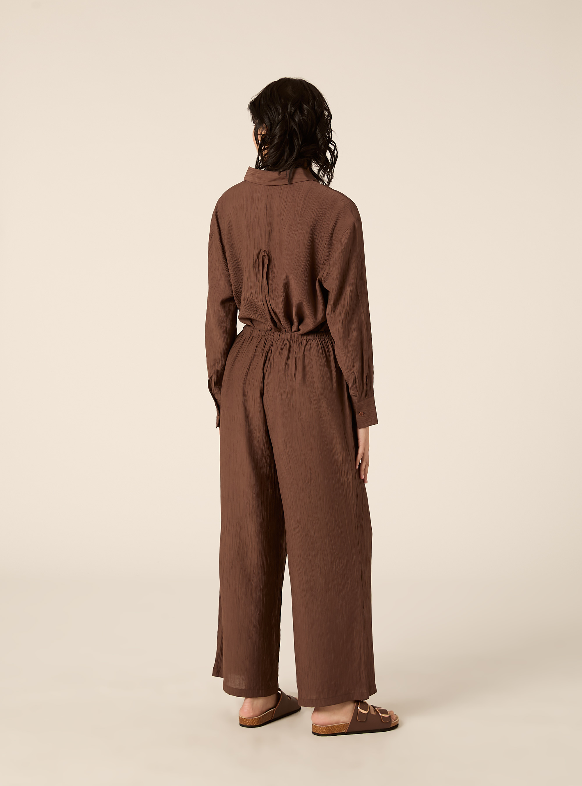 Pantaloni ampi con vita elasticizzata in crepe, BR2 BROWN MEDIUM