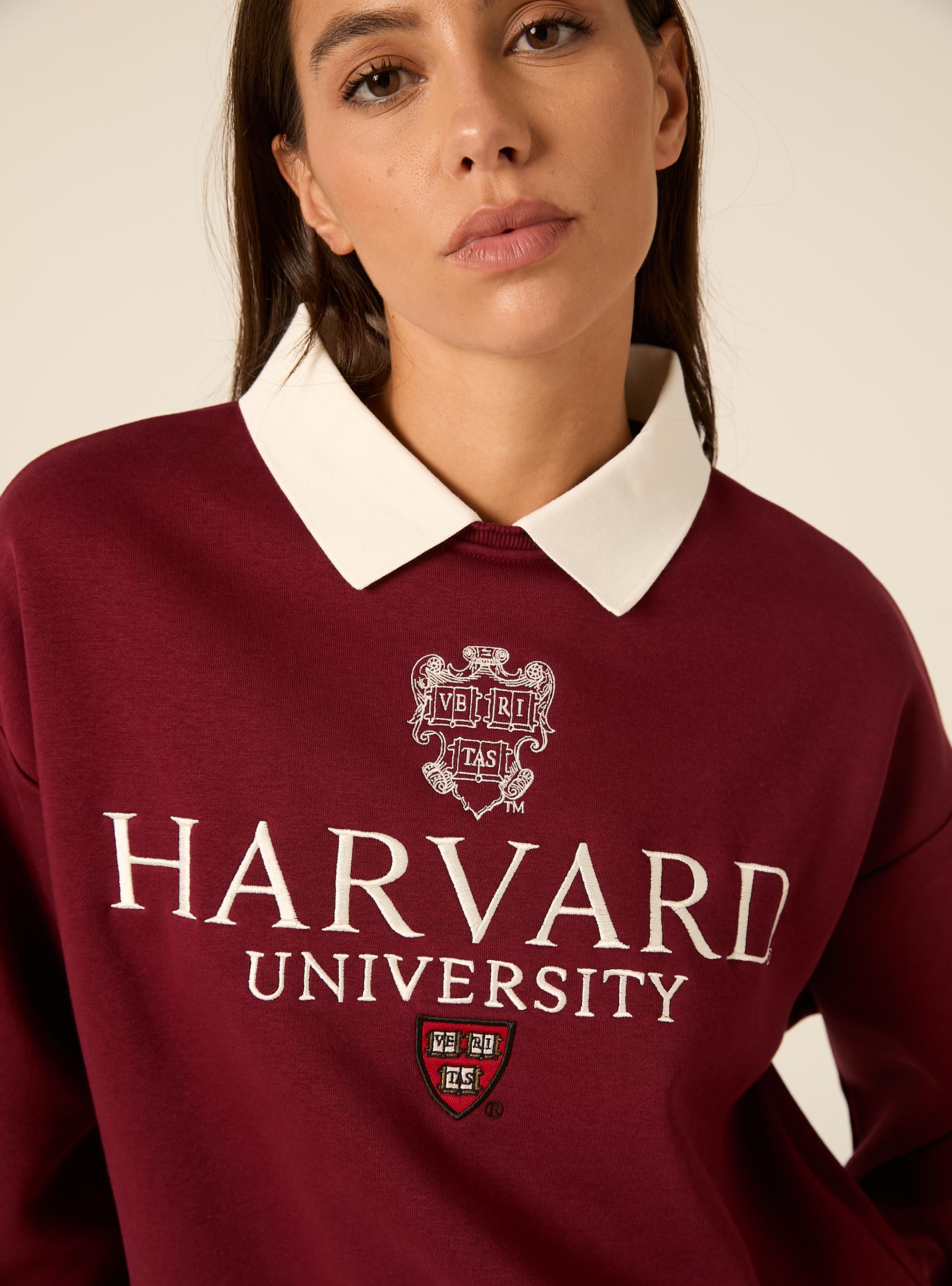 Felpa collo polo harvard, BORDEAUX SCURO