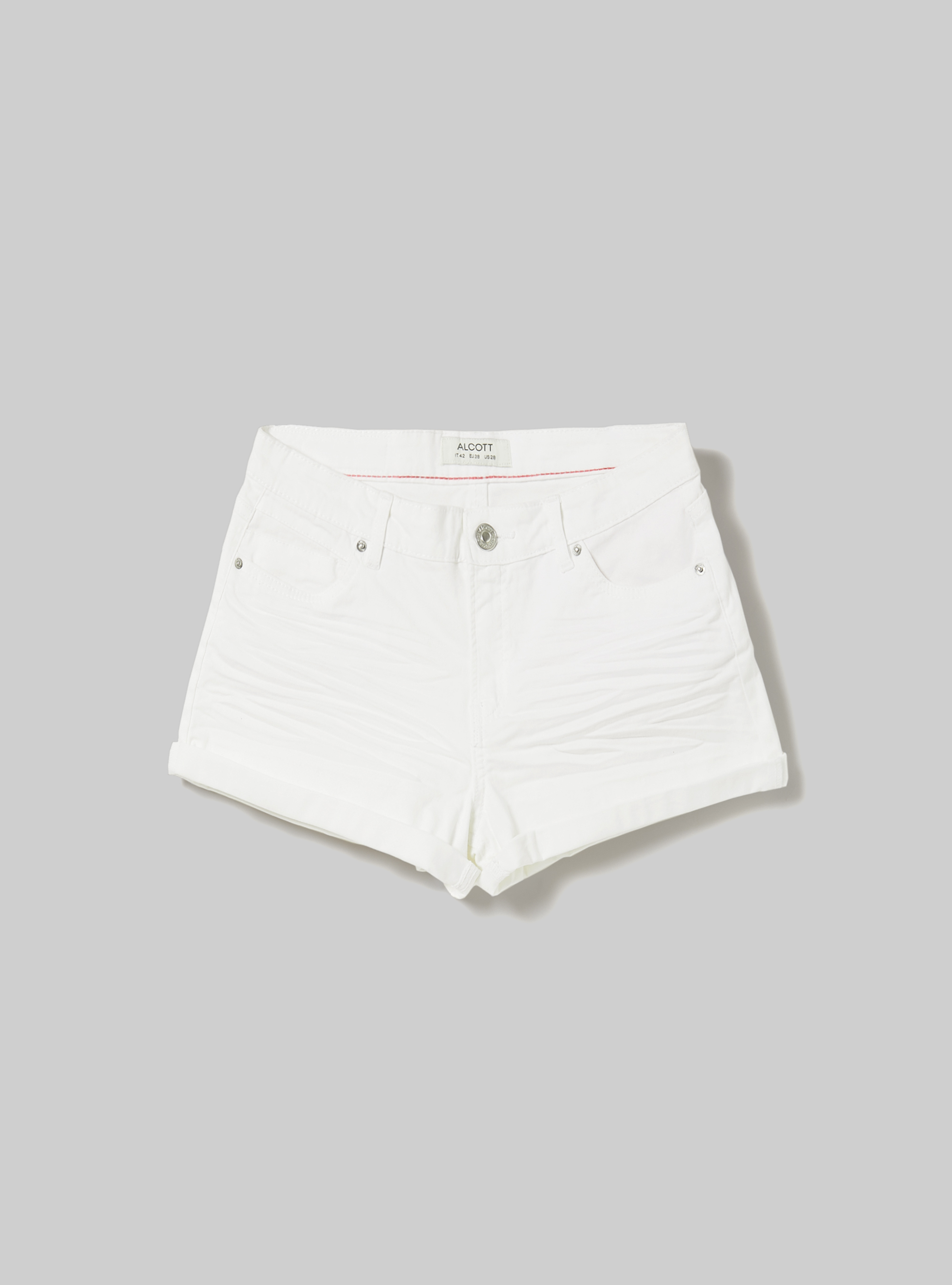 Shorts in twill stretch con risvolto, WH2 WHITE