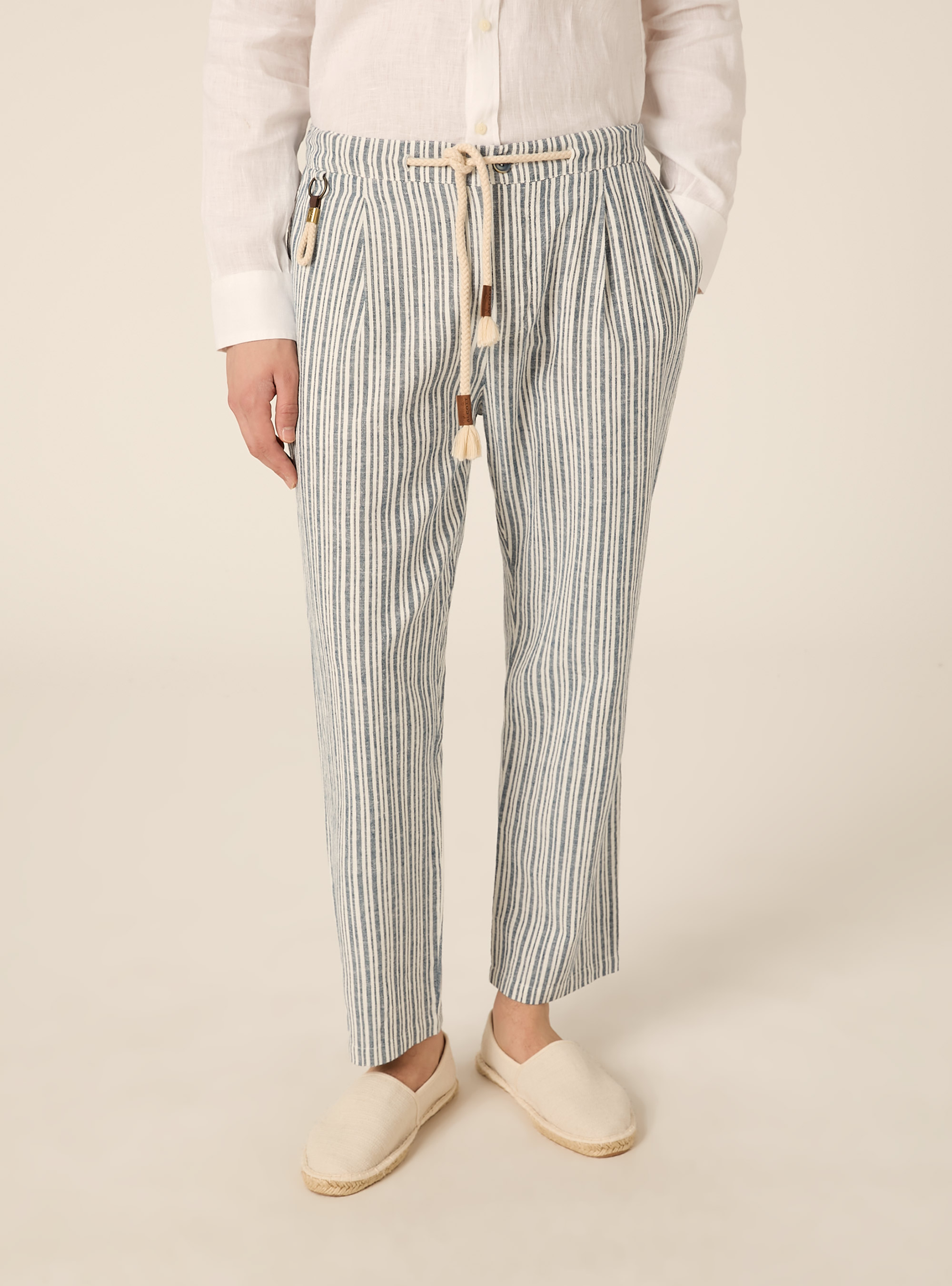 Gestreifte Hose aus Leinenmischgewebe, NA2 NAVY MEDIUM